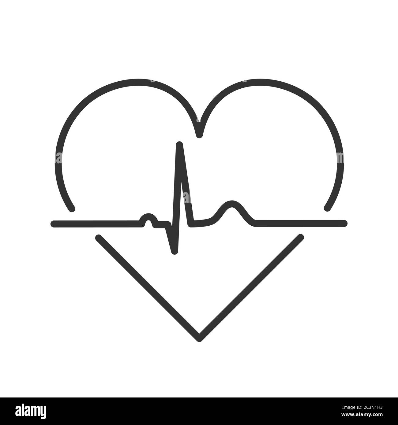 Cuore con contorno del polso su sfondo bianco. Icona ECG o linea ECG a impulsi. Ritmo sinusale normale. Segnale della frequenza cardiaca. Elettrocardiogramma a forma di cuore Illustrazione Vettoriale