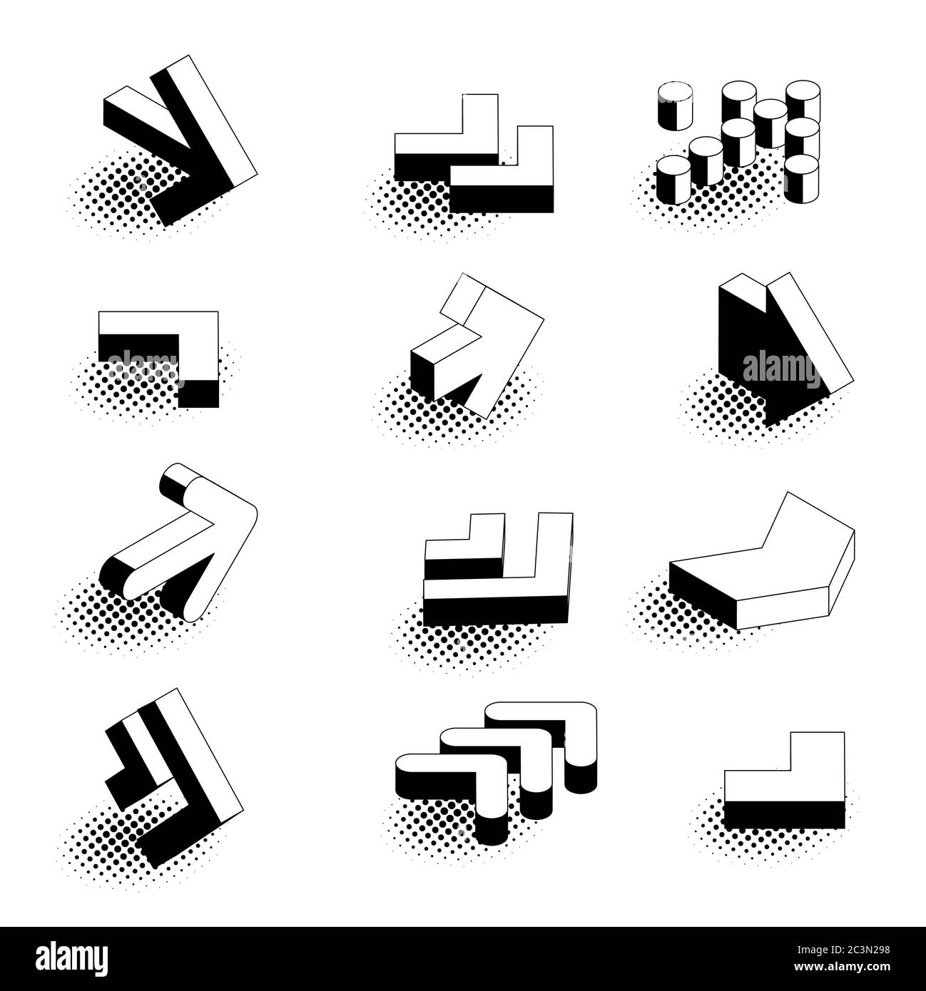 Set di icone con freccia isometrica per design piatto. Illustrazione Vettoriale