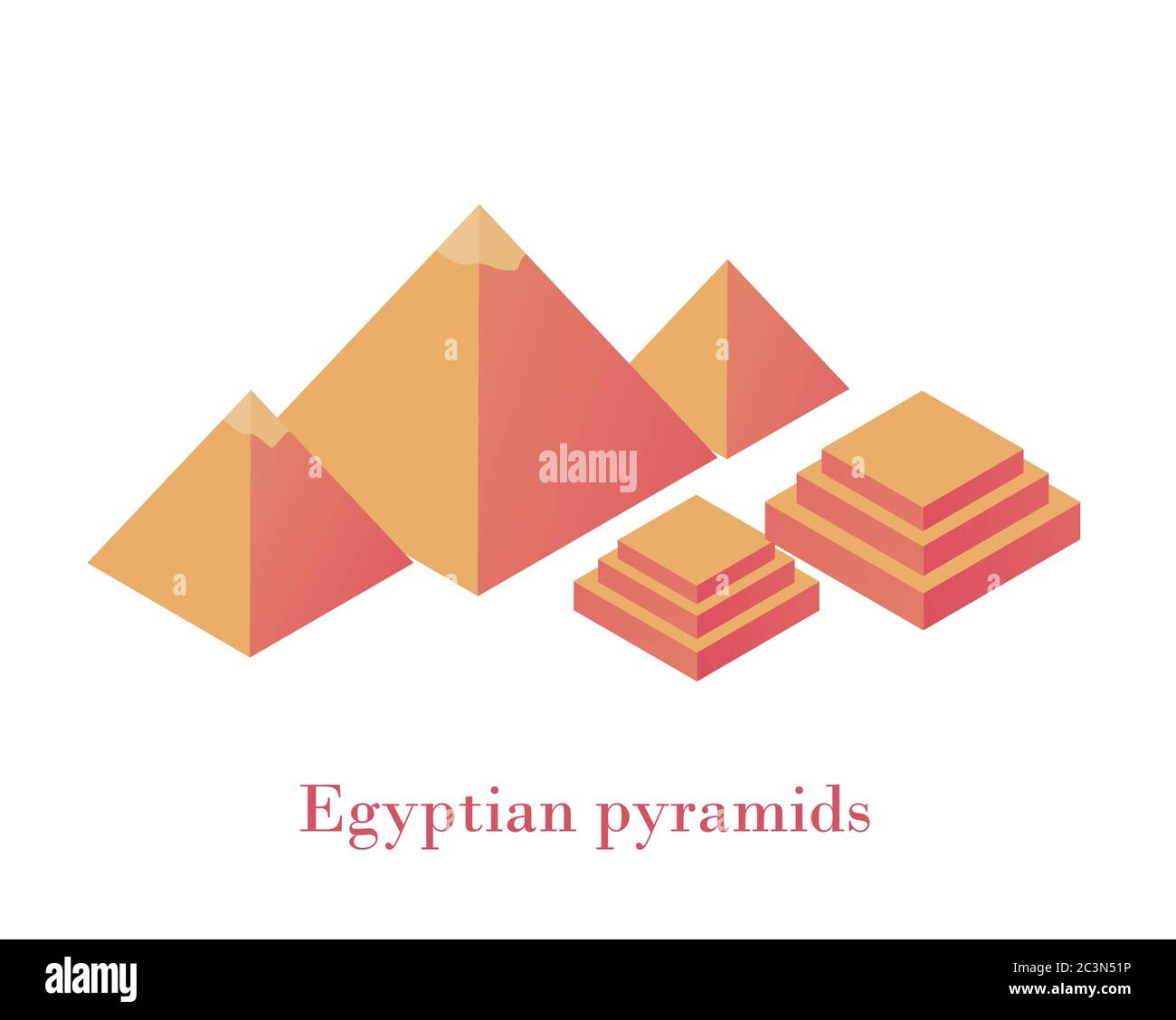 Piramidi egiziane isometriche. Antica meraviglia del complesso mondiale tre piramidi blocchi gialli Giza. Illustrazione Vettoriale