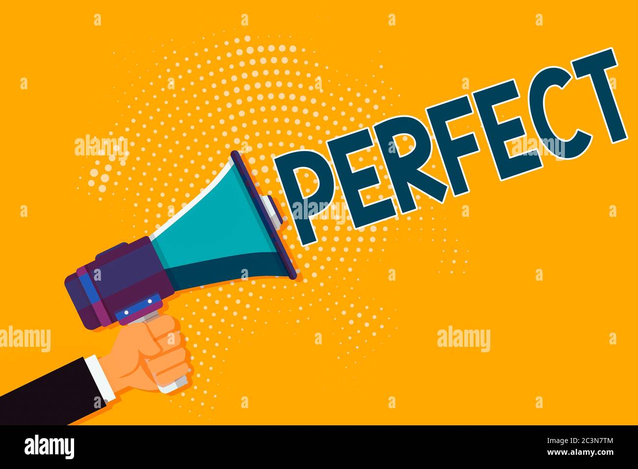 Scrittura concettuale a mano che mostra perfetta. Concetto che significa completo senza difetti o difetti preciso analisi Hu maschio accurata Holdi mano Foto Stock