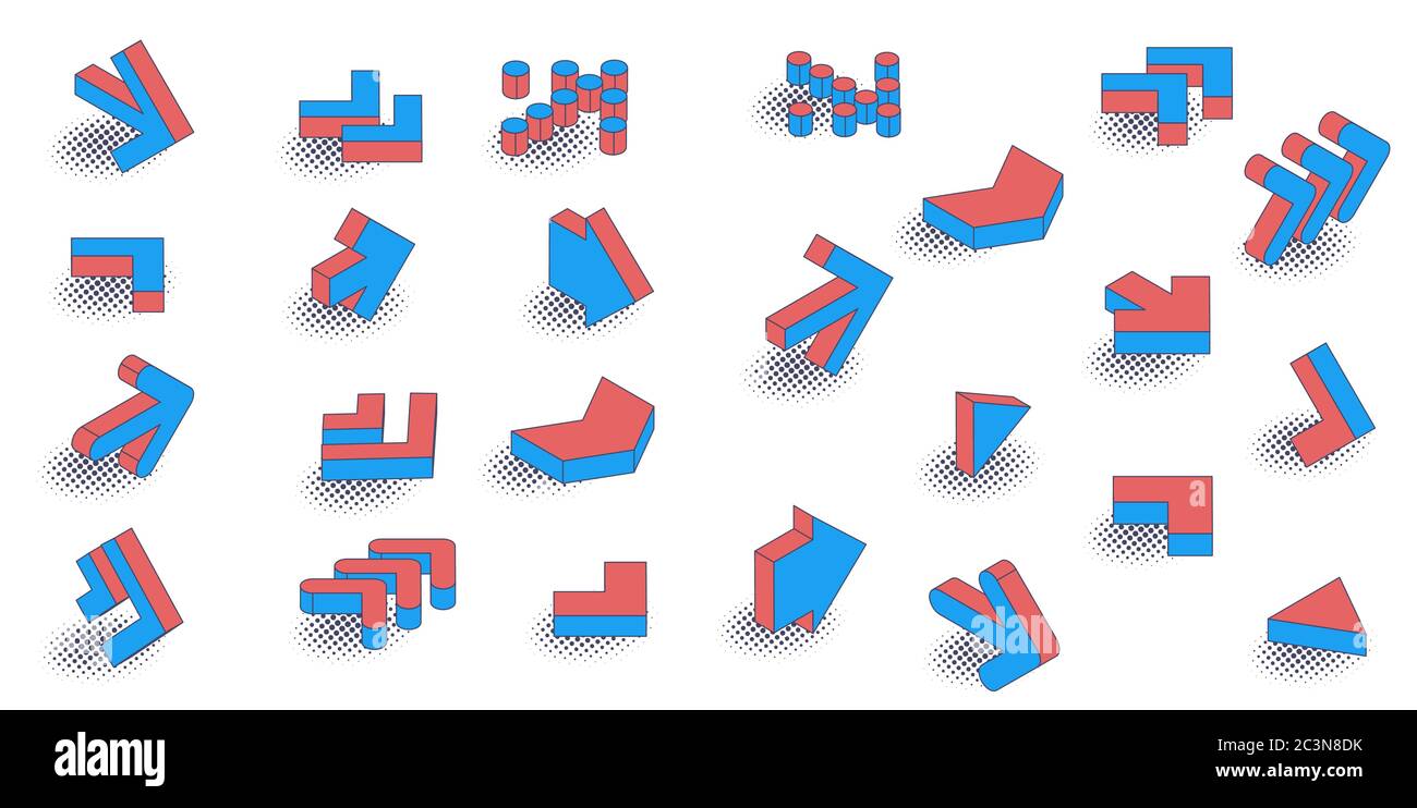 Set di icone con freccia isometrica per design piatto. Illustrazione Vettoriale