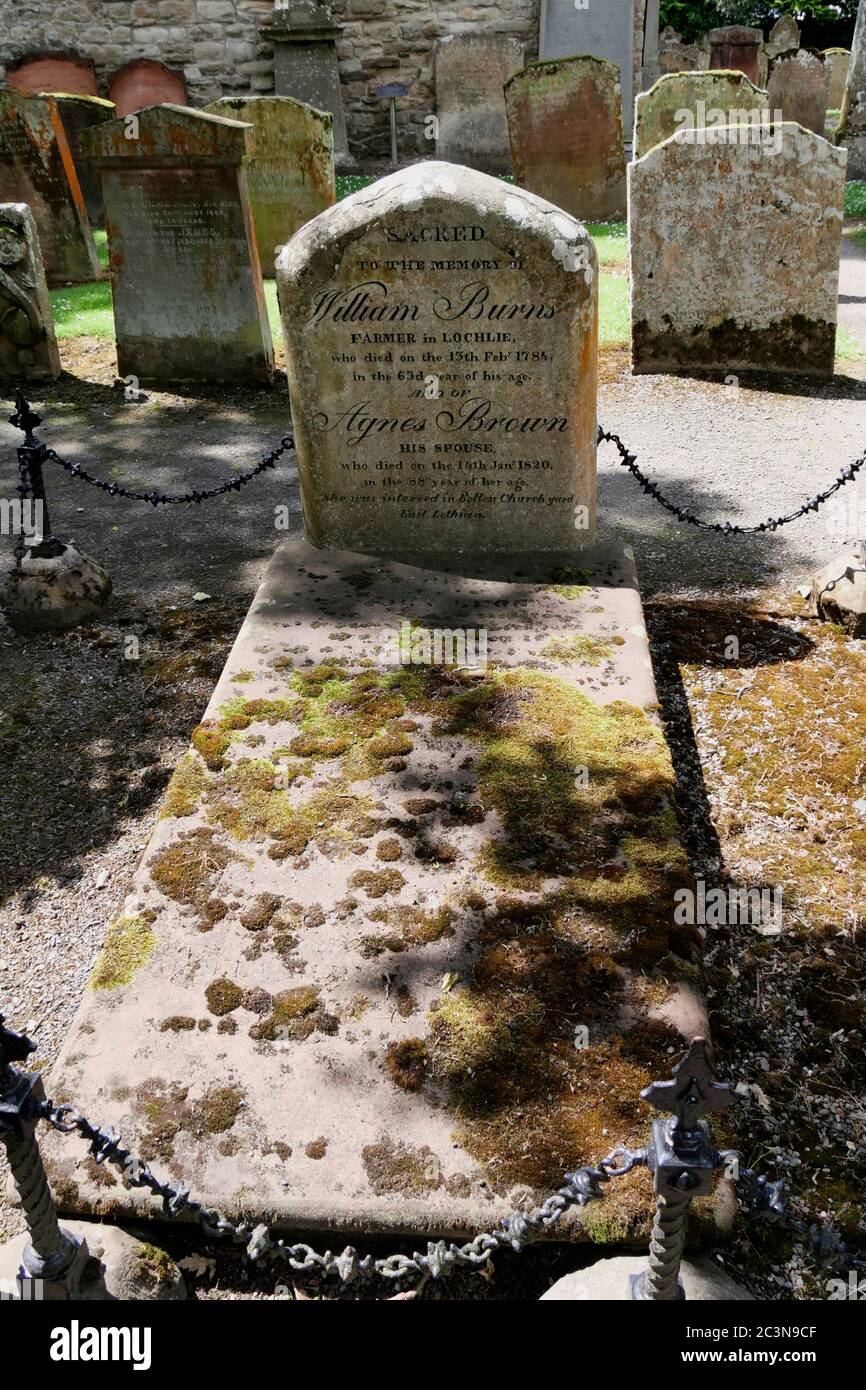 La tomba dei genitori di Robert Burns, Auld Kirk Alloway, Alloway, Sud Ayrshire, Scozia, Regno Unito Foto Stock