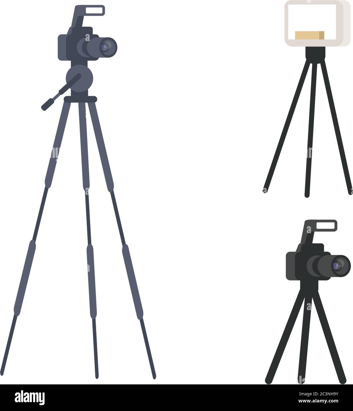 Set di illustrazioni vettoriali a colori RGB semi-piatte per apparecchiature fotografiche Illustrazione Vettoriale
