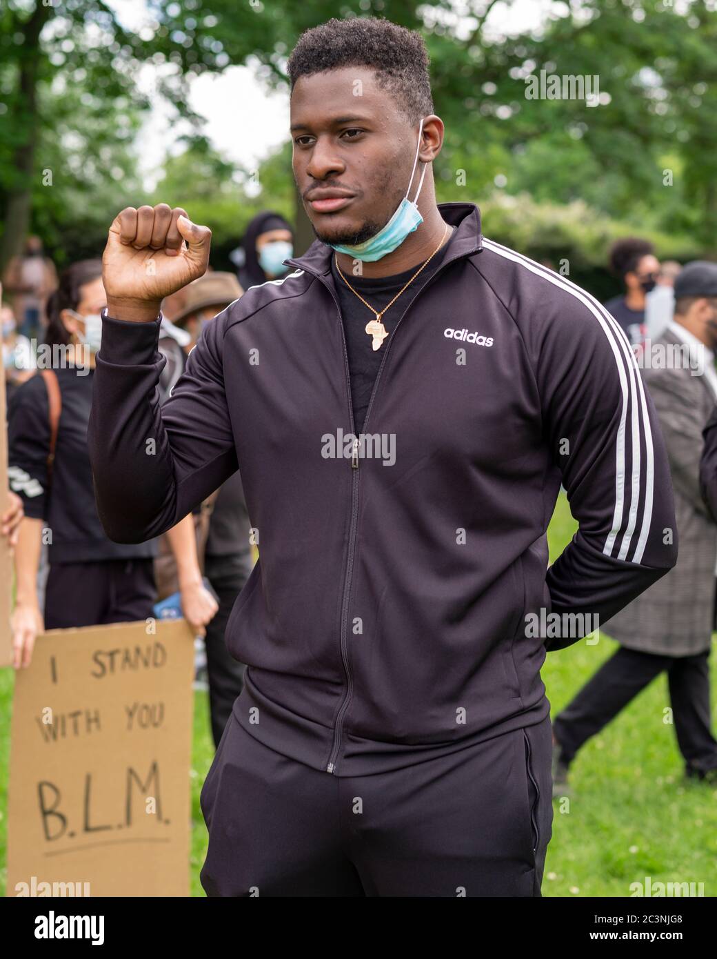 Protester alla Black Lives Matter Demo, Hyde Park Leeds 21 giugno 2020. Foto Stock