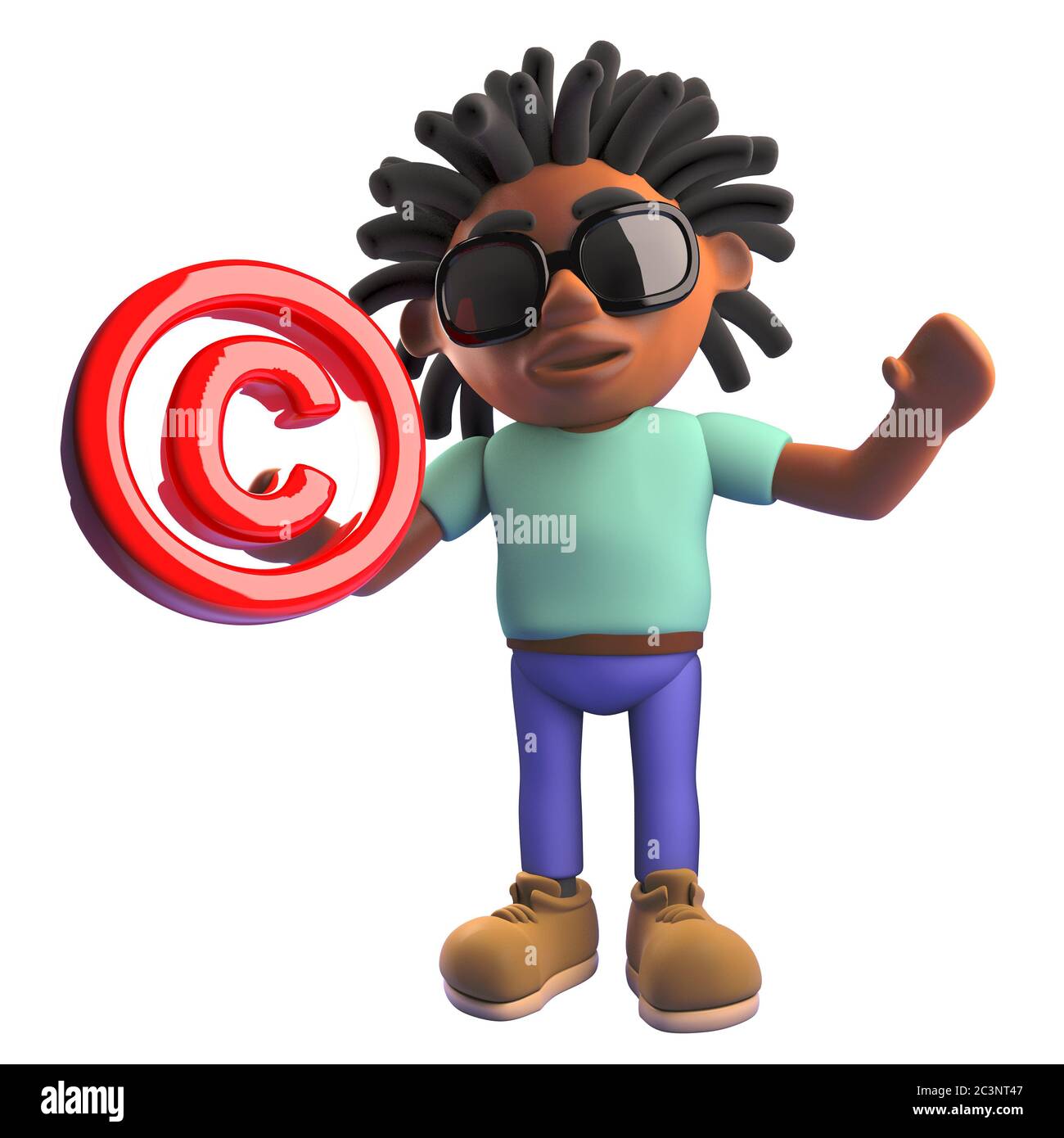 3d fresco nero afroamericano uomo con temadlock onde e contiene un simbolo di copyright, illustrazione 3d Foto Stock