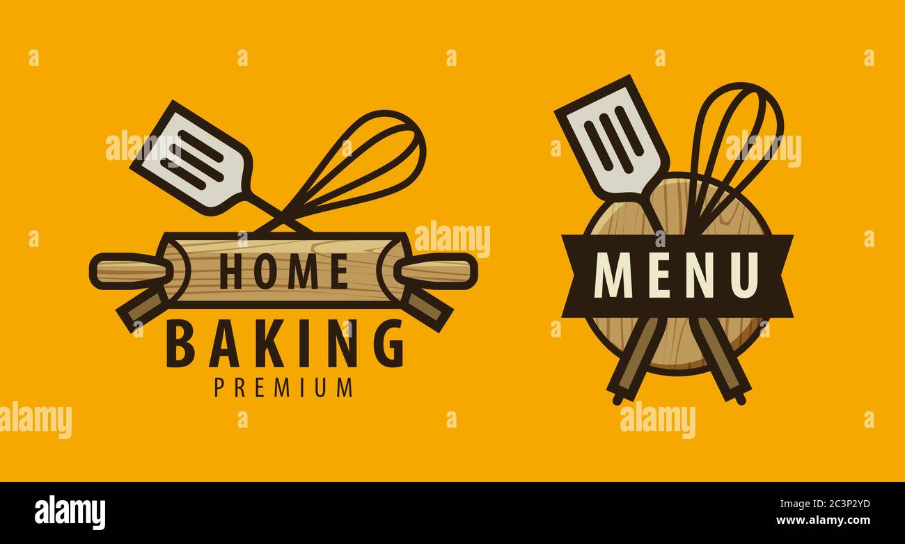 Cucina, logo di cucina o etichetta. Design del menu per caffè e ristorante Illustrazione Vettoriale