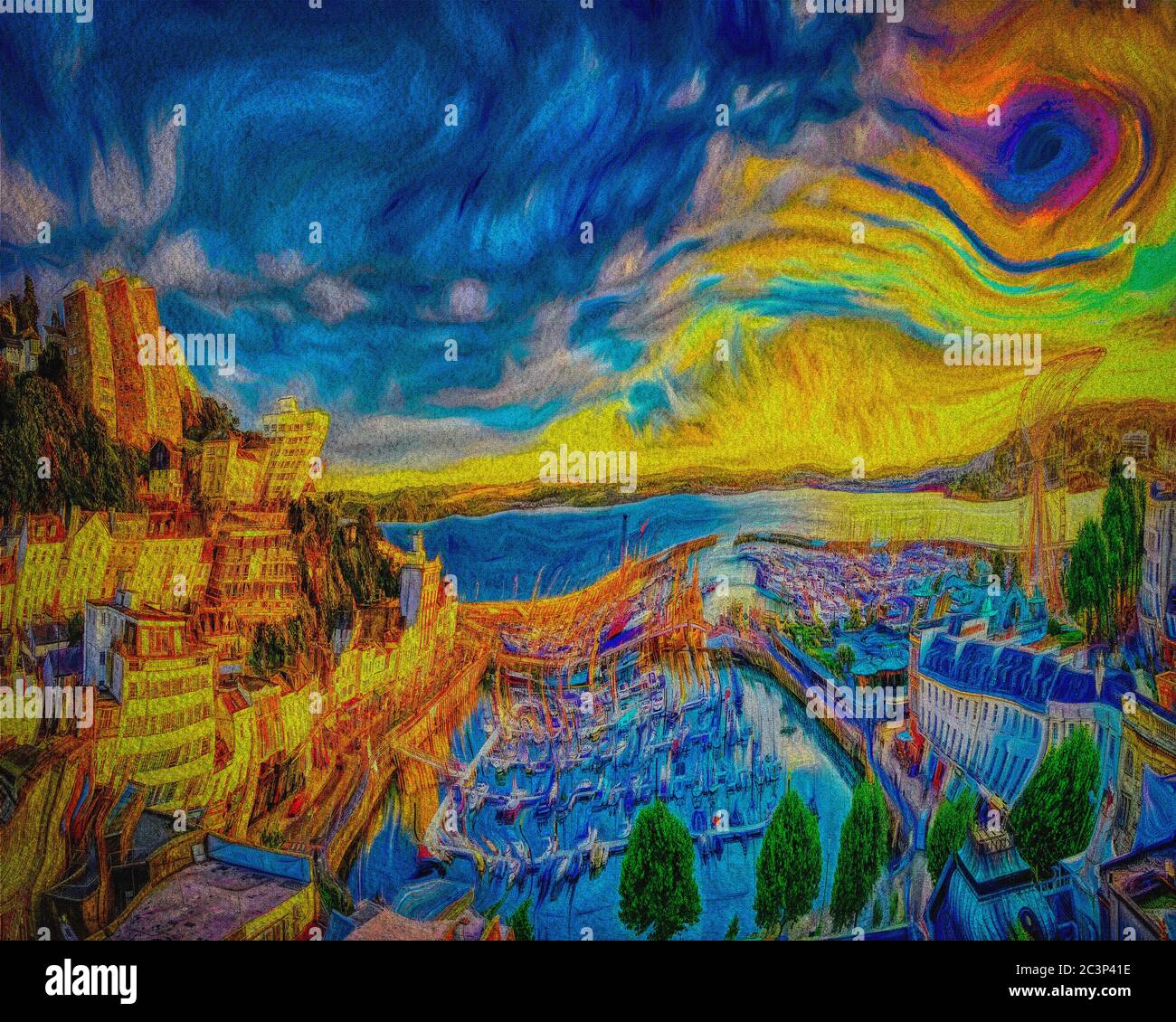 ARTE MODERNA ASTRATTA: Torbay con Torquay Harbour & Town in primo piano Foto Stock