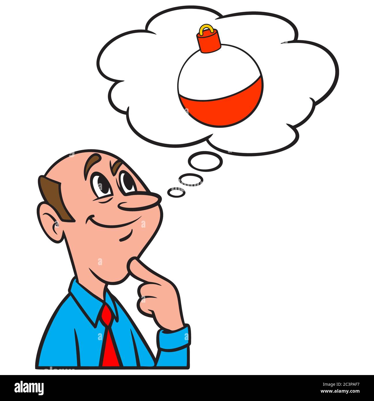 Pensare ad un Bobber di pesca- un'illustrazione di una persona che pensa ad un Bobber di pesca. Illustrazione Vettoriale