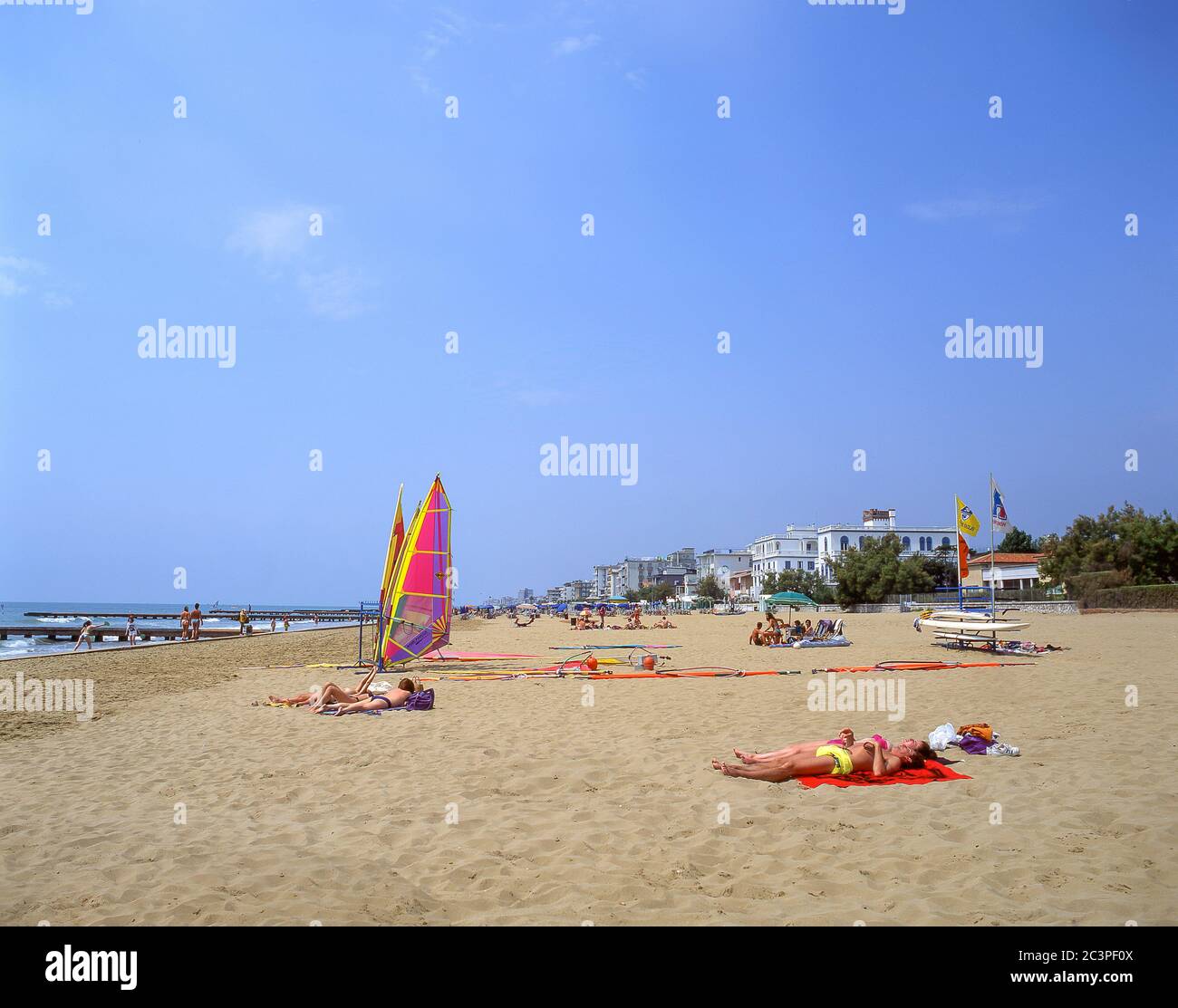 Vista spiaggia, Lido di Jesolo, Provincia di Venezia, Regione Veneto, Italia Foto Stock