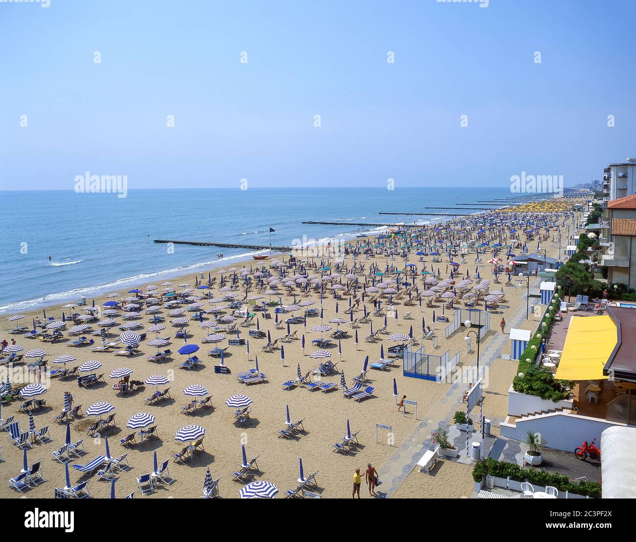 Vista spiaggia, Lido di Jesolo, Provincia di Venezia, Regione Veneto, Italia Foto Stock