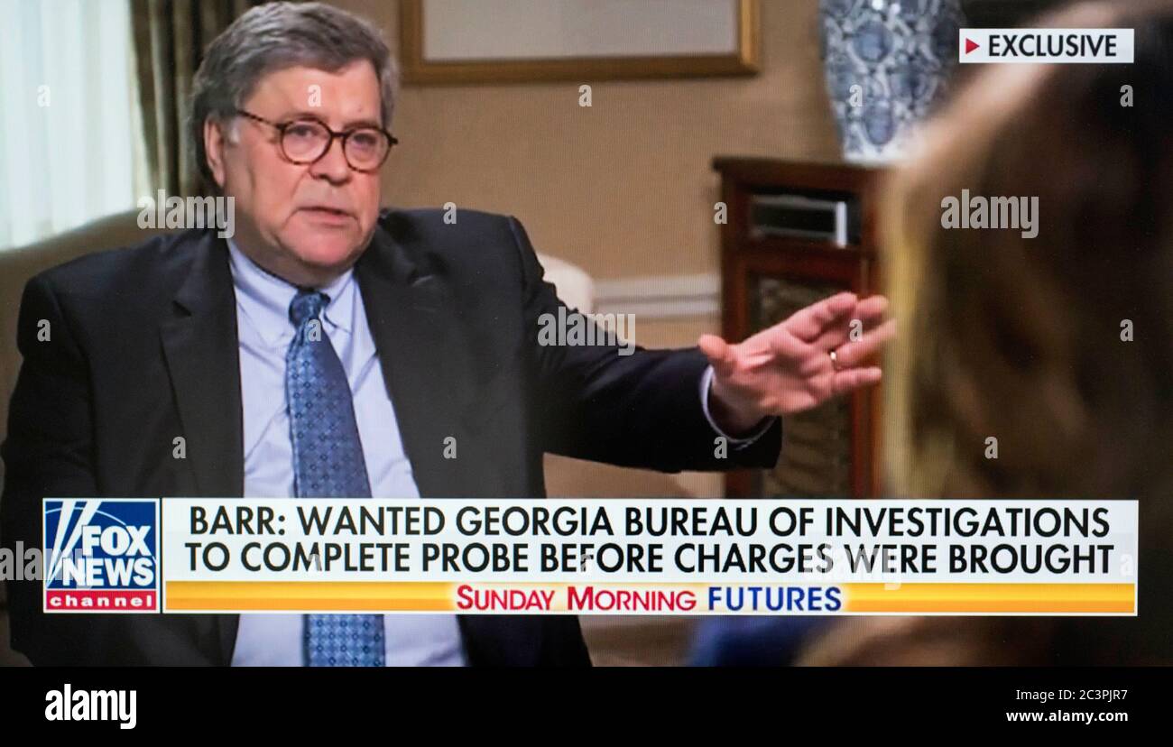 Washington, Distretto di Columbia, Stati Uniti. 21 Giugno 2020. Una schermata di cattura del procuratore generale WILLIAM BARR intervistato sul canale Fox News 'giorno mattina Futures' show. Credit: Brian Cahn/ZUMA Wire/Alamy Live News Foto Stock