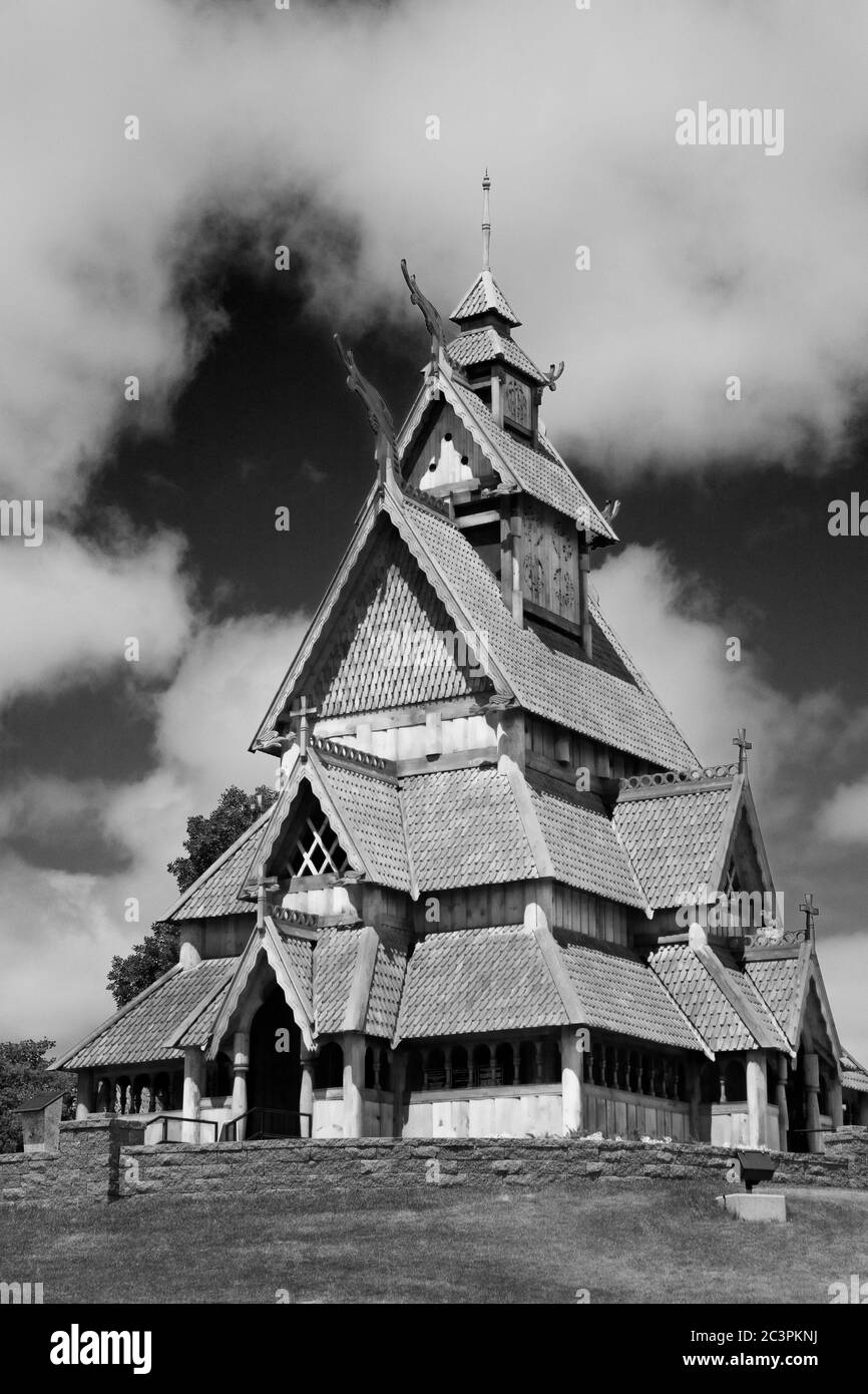 Chiesa di Gol Stave, Scandinavian Heritage Park, Minot, North Dakota, USA Foto Stock