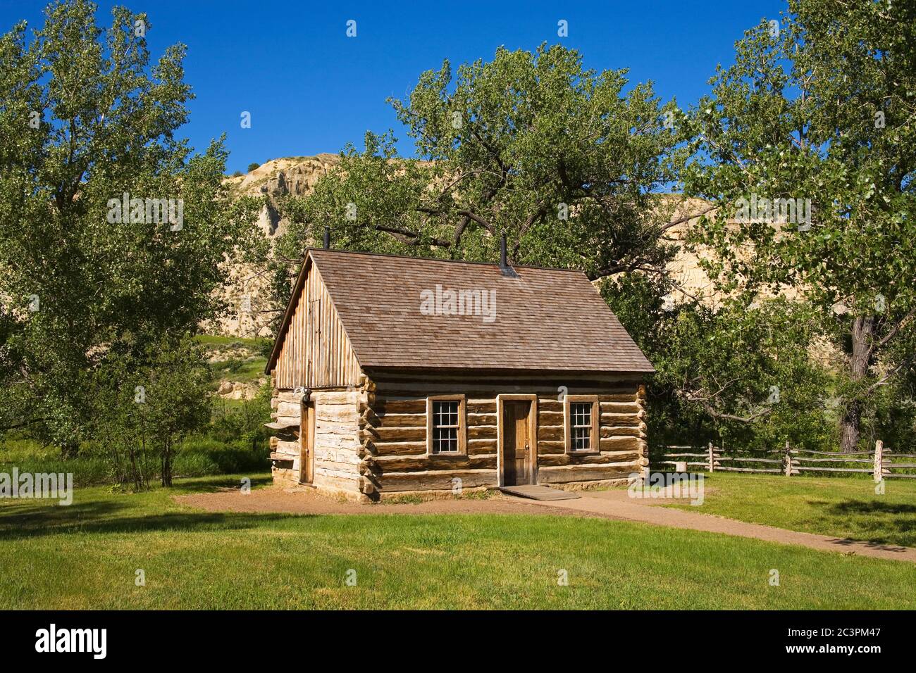 Capanna della Croce di Malta, Parco Nazionale Theodore Roosevelt, Medora, Dakota del Nord, Stati Uniti Foto Stock