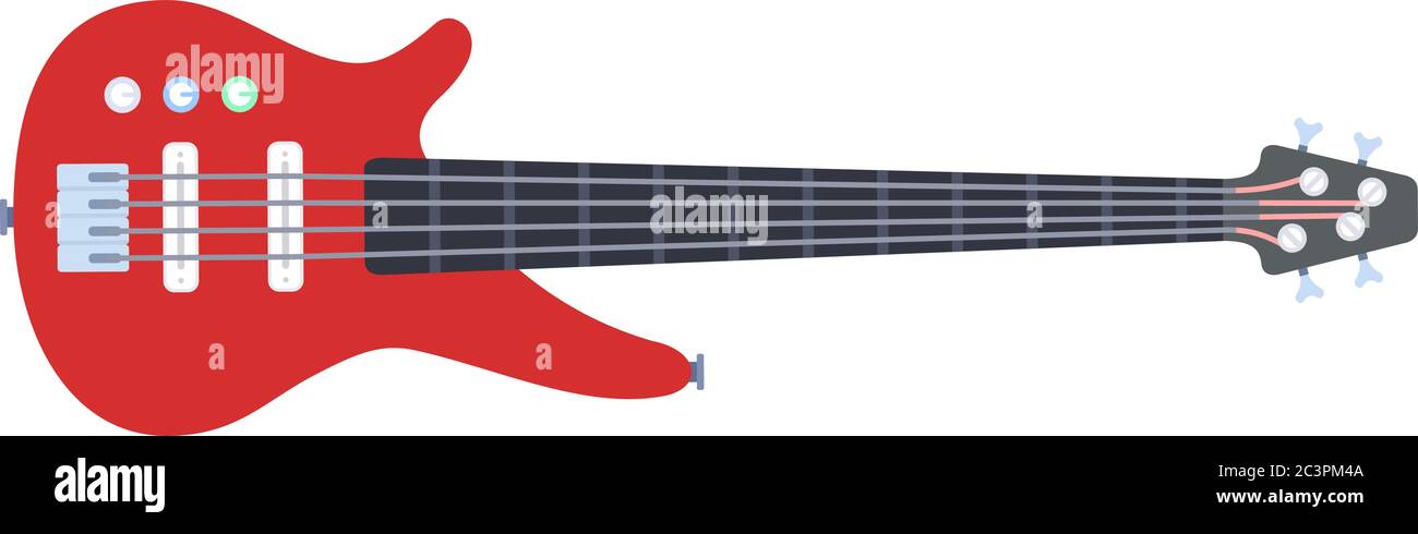 Icona rossa del vettore di chitarra elettronica, illustrazione isolata Illustrazione Vettoriale