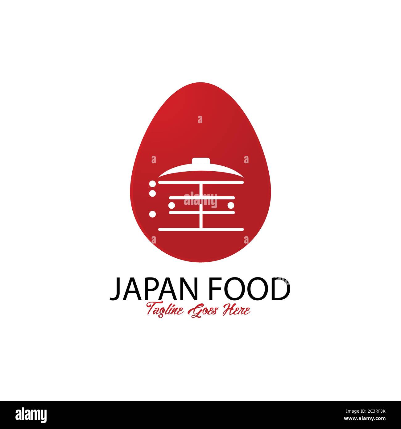 Illustrazione delle uova in un ristorante in rosso. Modello di design del logo vettoriale della cucina giapponese. Illustrazione Vettoriale