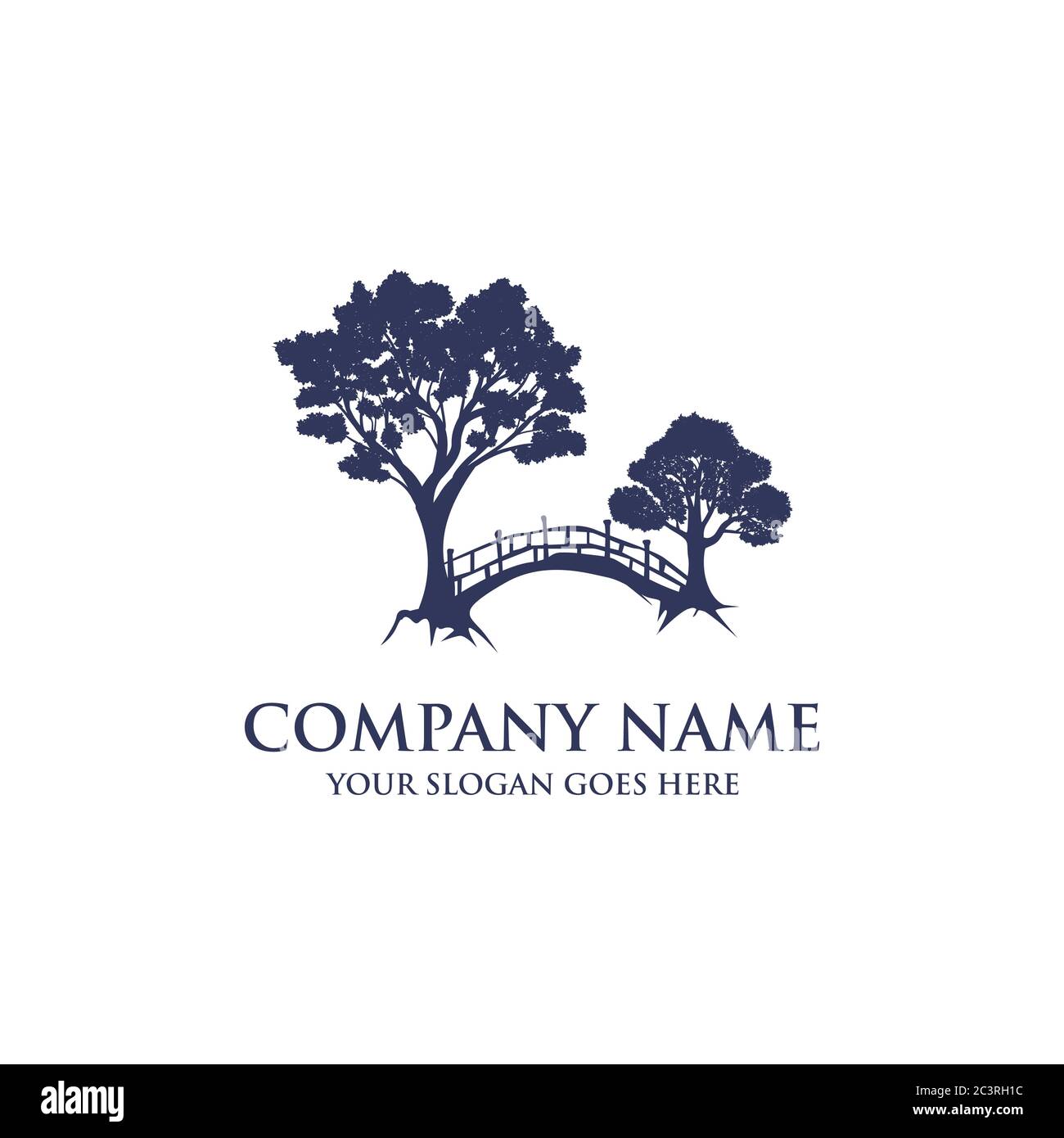 Idea del logo Nature Tree Bridge, logo moderno e creativo Illustrazione Vettoriale