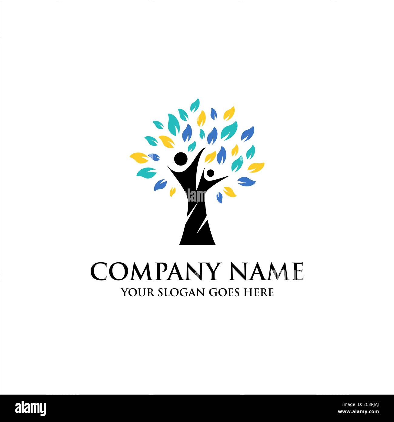 Design del logo dell'albero umano, modello di logo della gente sana Illustrazione Vettoriale