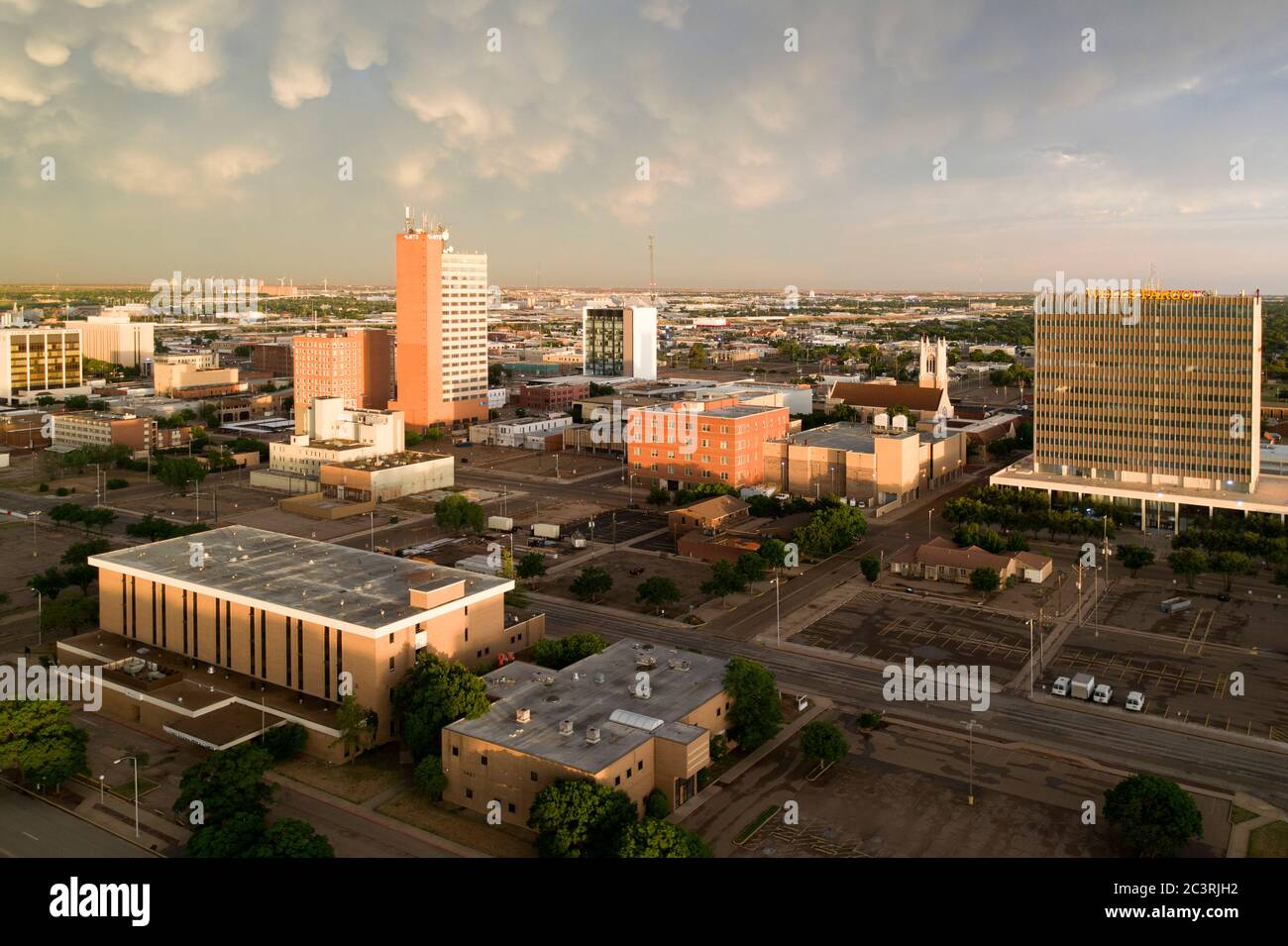 Sopra il centro di Lubbock, Texas Foto Stock