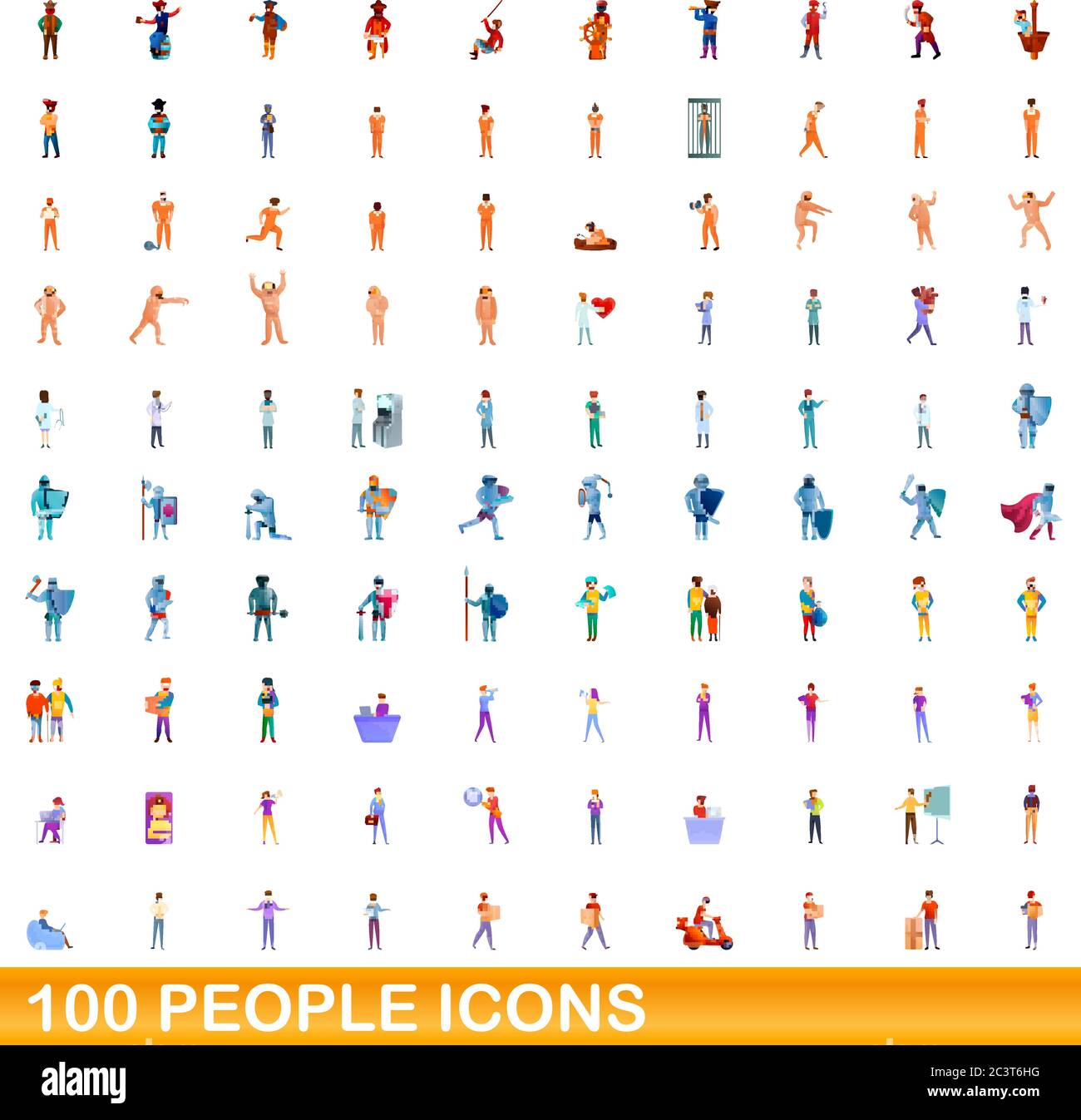 100 persone set di icone. Cartoon illustrazione di un centinaio di persone icone set di vettore isolato su sfondo bianco Illustrazione Vettoriale