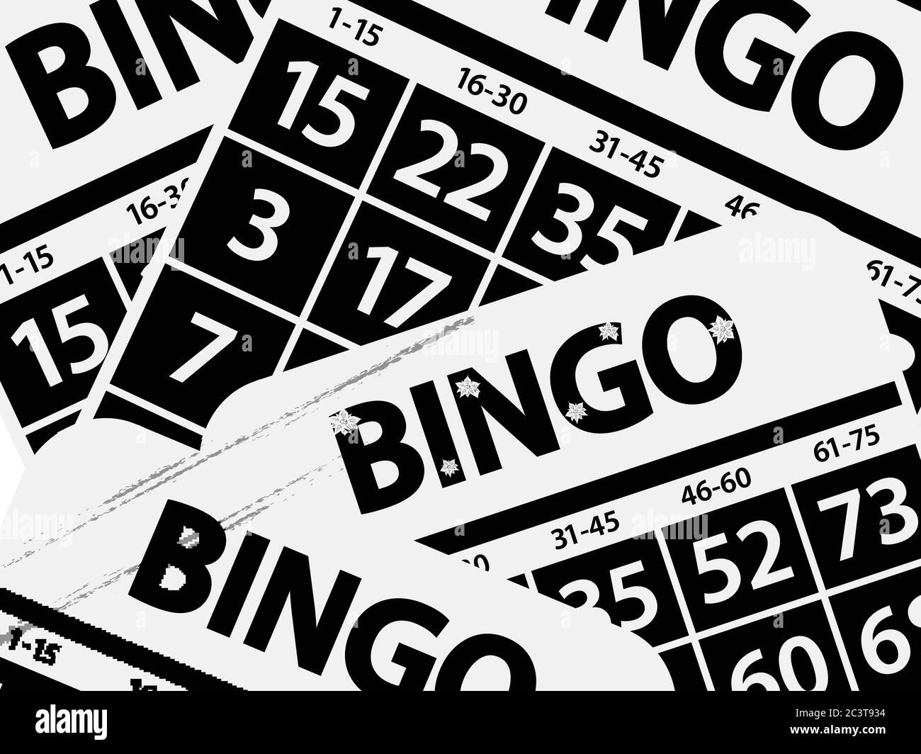 Nero e bianco Foto effetto negativo Bingo Bards sfondo con decorato Bingo testo con FlowersAnd Grunge graffi Illustrazione Vettoriale