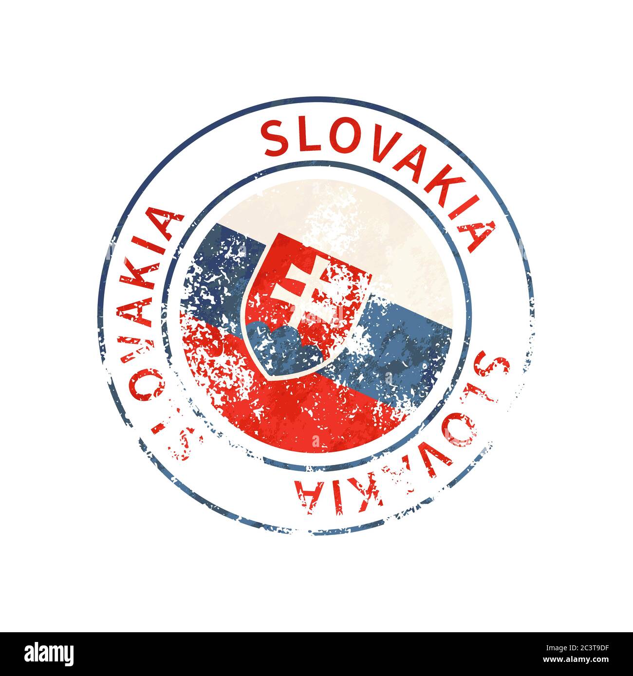 Slovacchia segno, vintage grunge imprint con bandiera su bianco Illustrazione Vettoriale