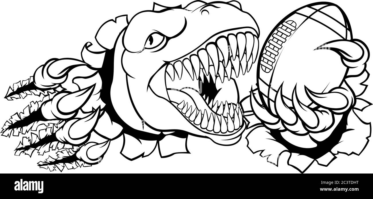 Dinosauro Football Americano Sport Animali mascotte Illustrazione Vettoriale