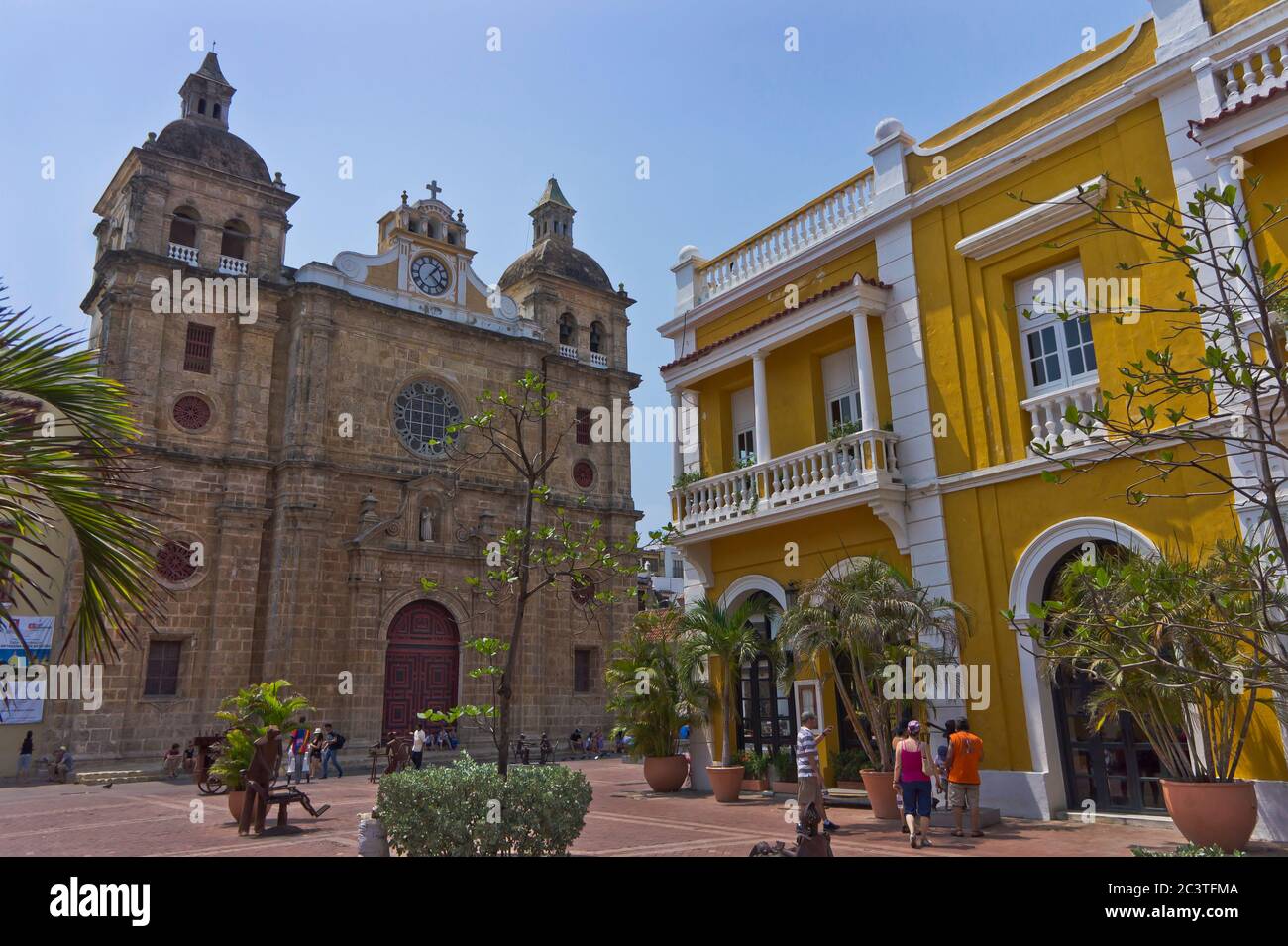 Vista della vecchia città strada Cartagena, Colombia, Sud America Foto Stock