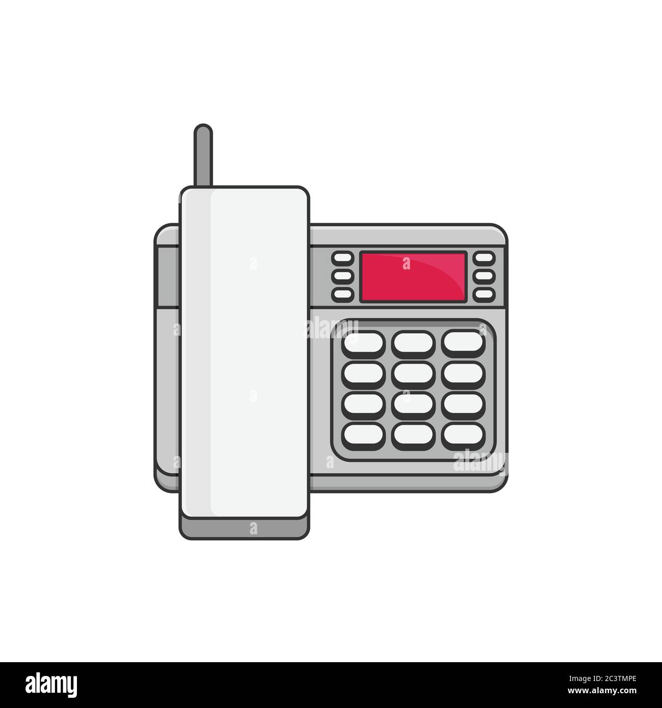 Icona del vettore piatto del telefono cordless. Icona vettoriale piatta del telefono con tastiera e display. Illustrazione Vettoriale