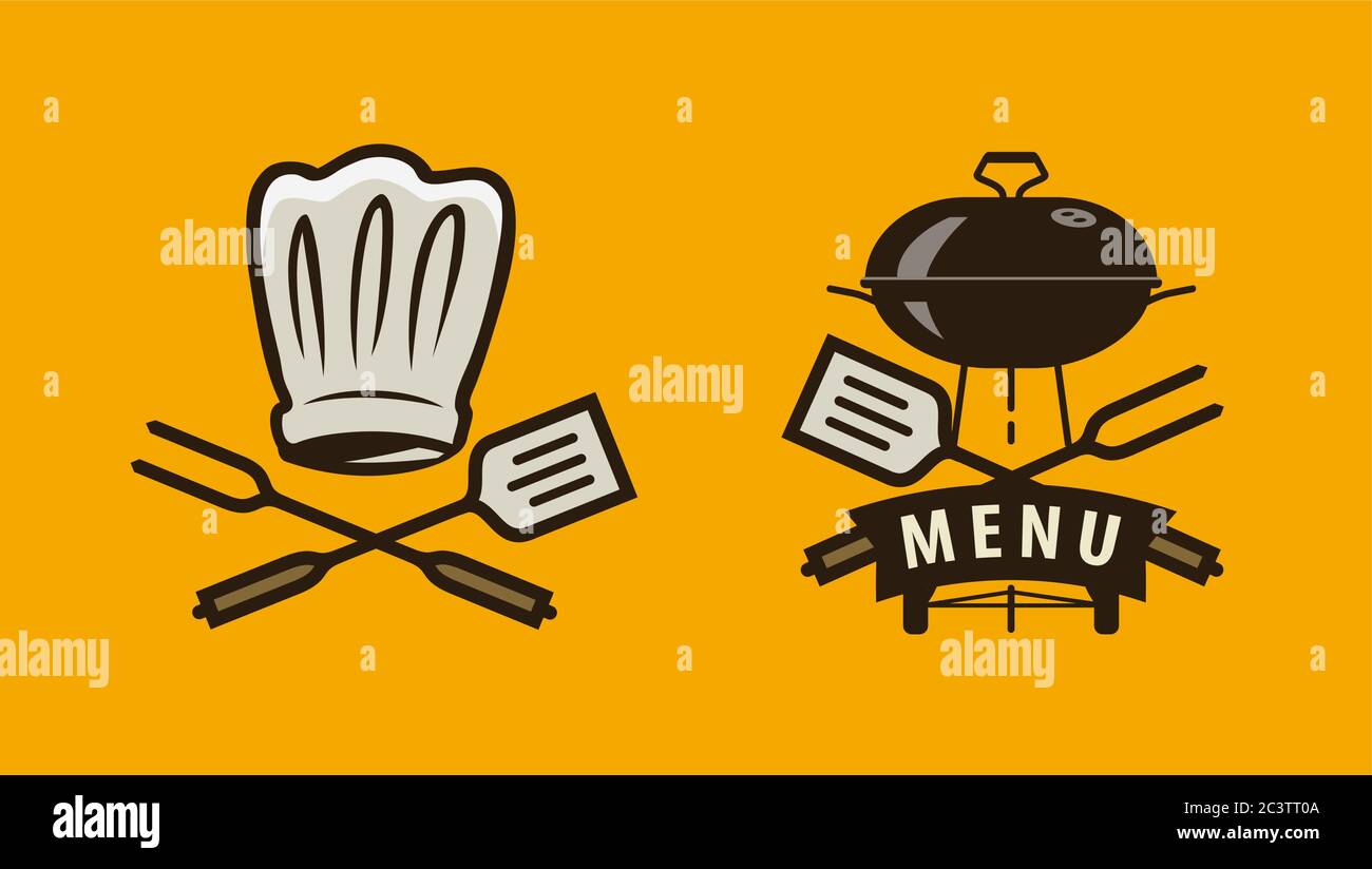 Barbecue, logo o etichetta barbecue. Design del menu per caffè e ristorante Illustrazione Vettoriale
