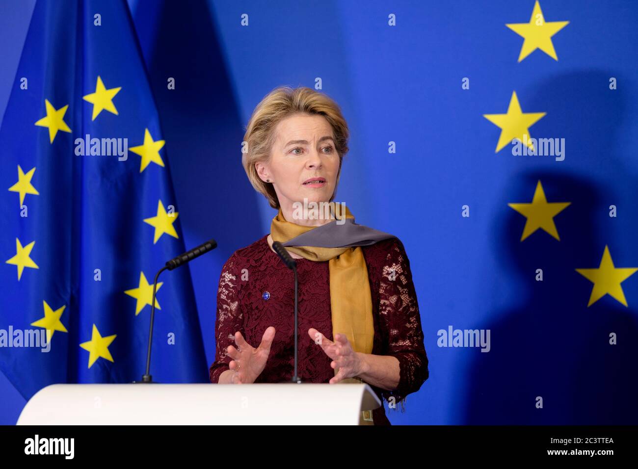 Belgio, Bruxelles, il 01 dicembre 2019: Ursula von der Leyen, nuovo presidente della Commissione europea, presente alla cerimonia del 10° anniversario Foto Stock
