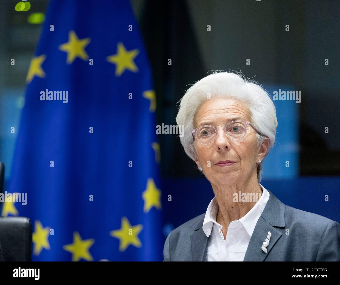 Belgio, Bruxelles, il 12/2/2019: Christine Lagarde, Presidente della BCE, intervenendo alla commissione per i problemi economici e monetari dell'Unione europea Foto Stock