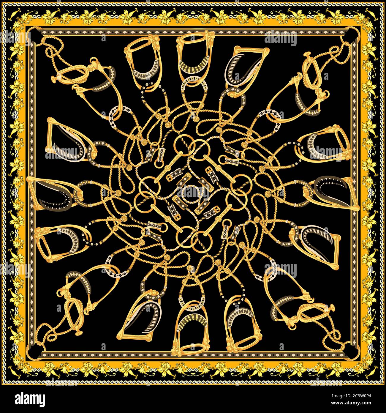 cornice di sfondo con motivo alla moda e foulard in oro Foto stock - Alamy