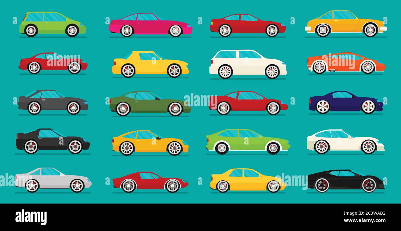 Set vettoriale auto da corsa piatta. EPS 10 Illustrazione Vettoriale