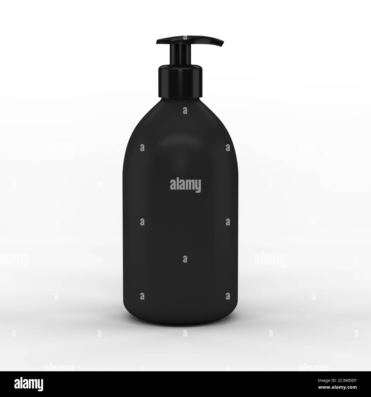 Flacone in plastica nera con dispenser per cosmetici - mockup.illustrazione 3d Foto Stock
