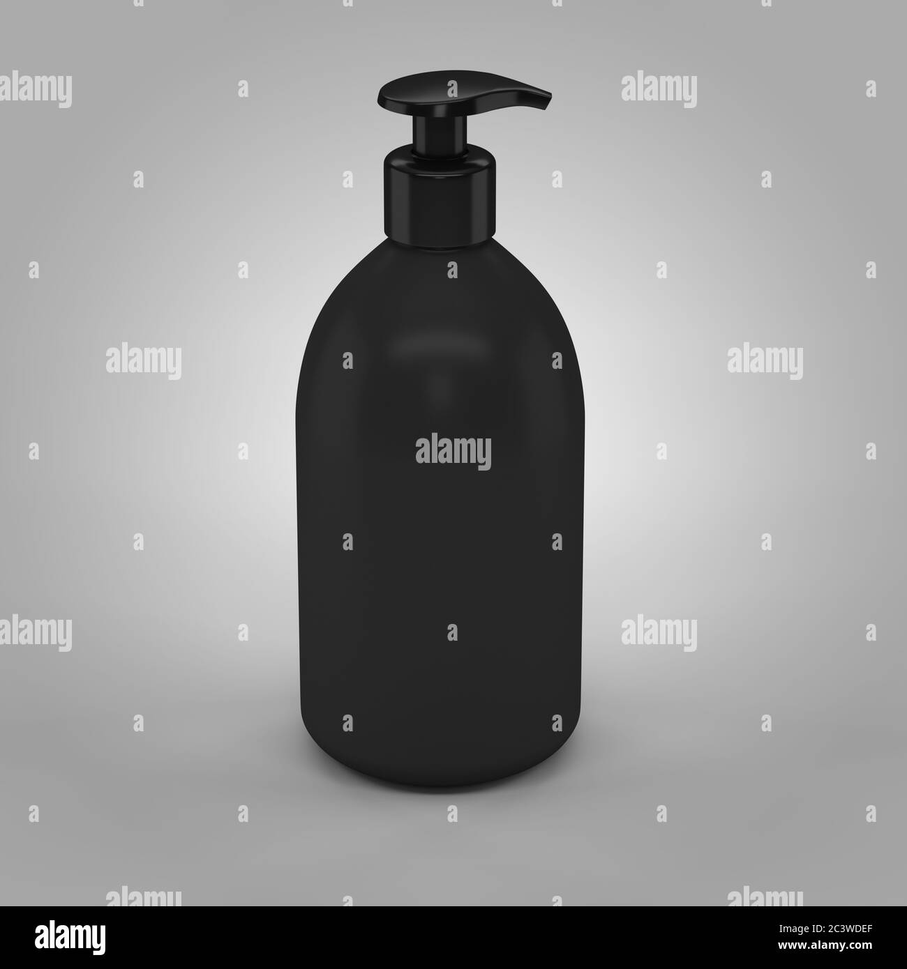 Flacone in plastica nera con dispenser per cosmetici - mockup.illustrazione 3d Foto Stock