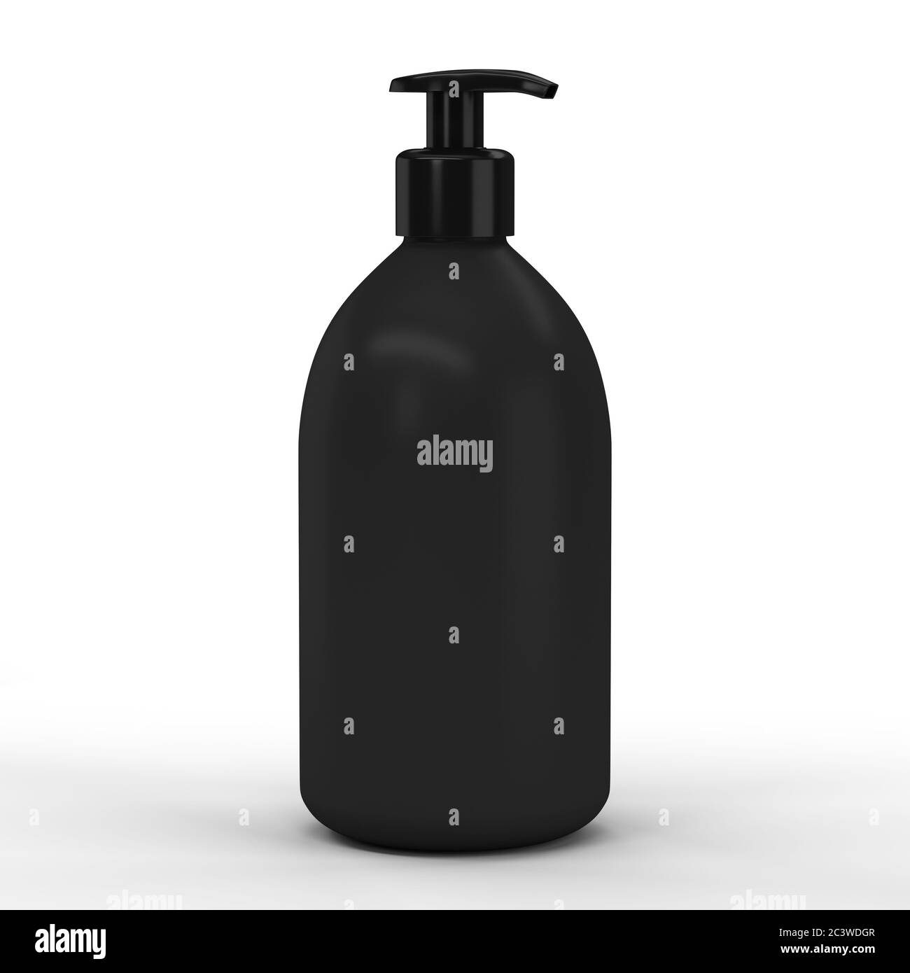 Flacone in plastica nera con dispenser per cosmetici - mockup.illustrazione 3d Foto Stock