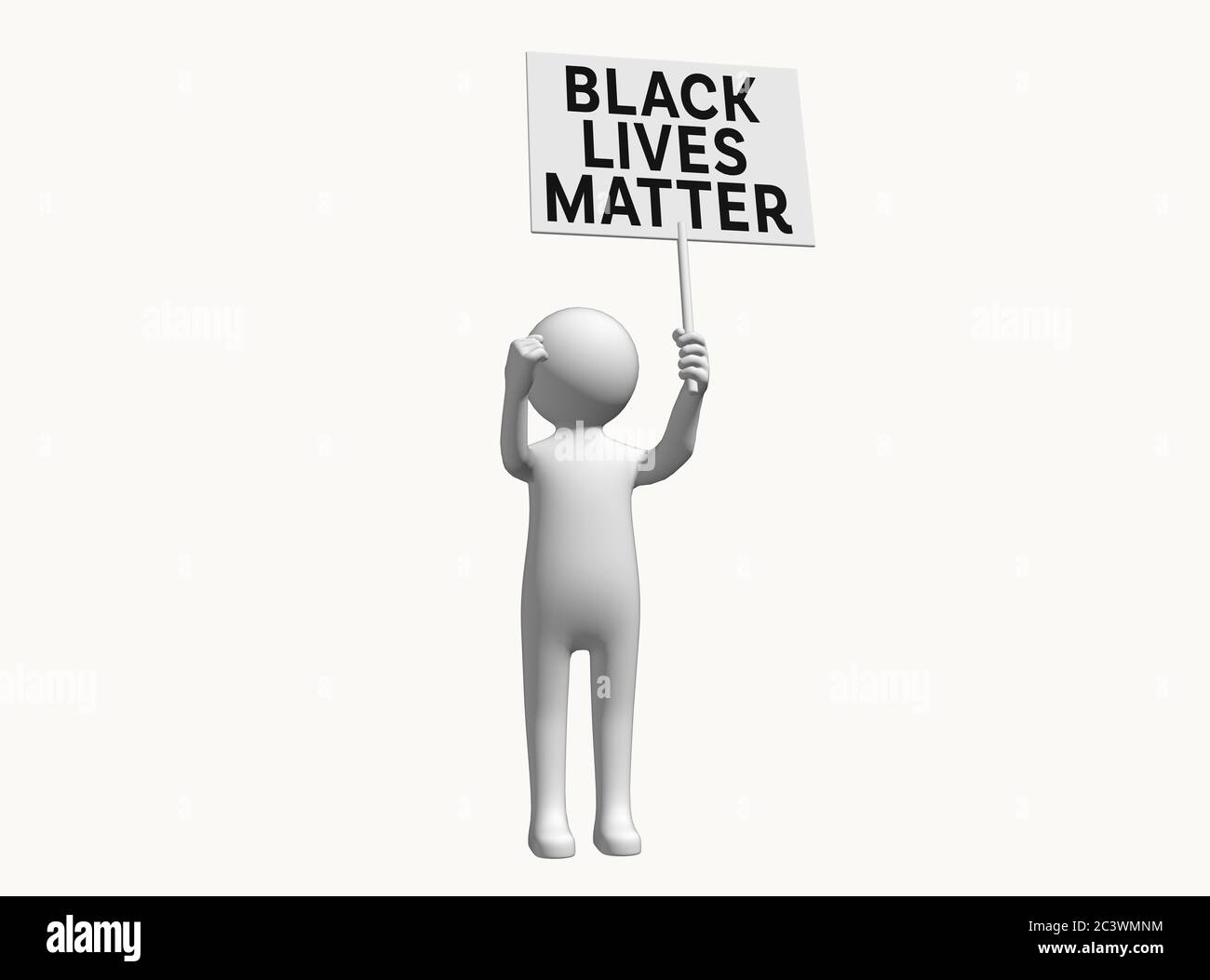 Personaggio 3D anonimo con segno che protesta per la vita nera importa Foto Stock