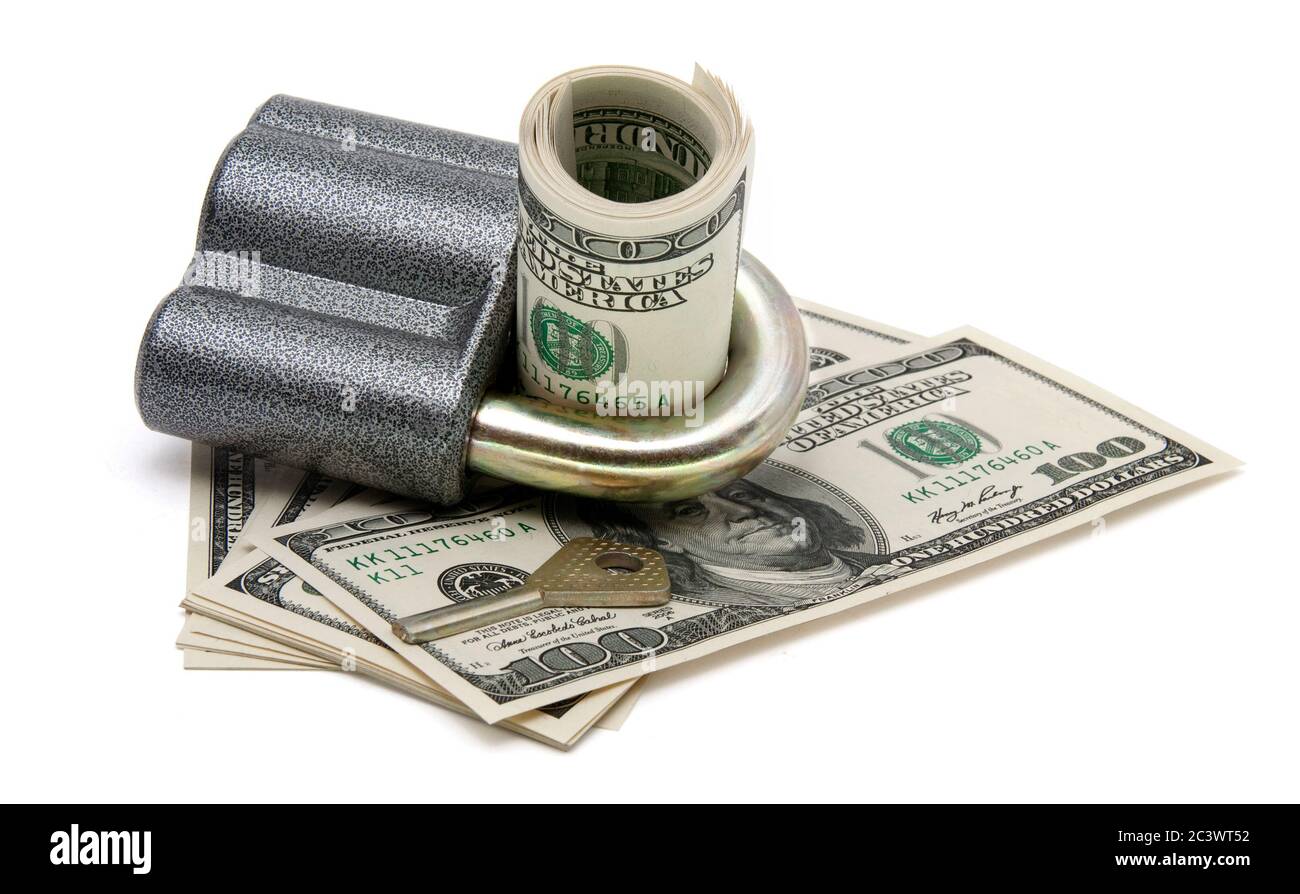 Dollari USA con una serratura Foto Stock
