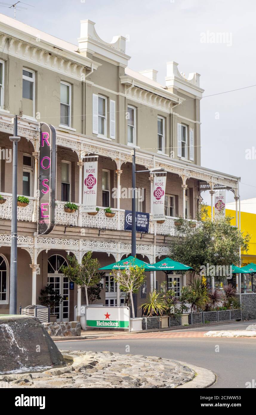 Edificio storico coloniale, il Rose Hotel and Motel in Victoria Street e Wellington St Bunbury, Australia Occidentale Foto Stock