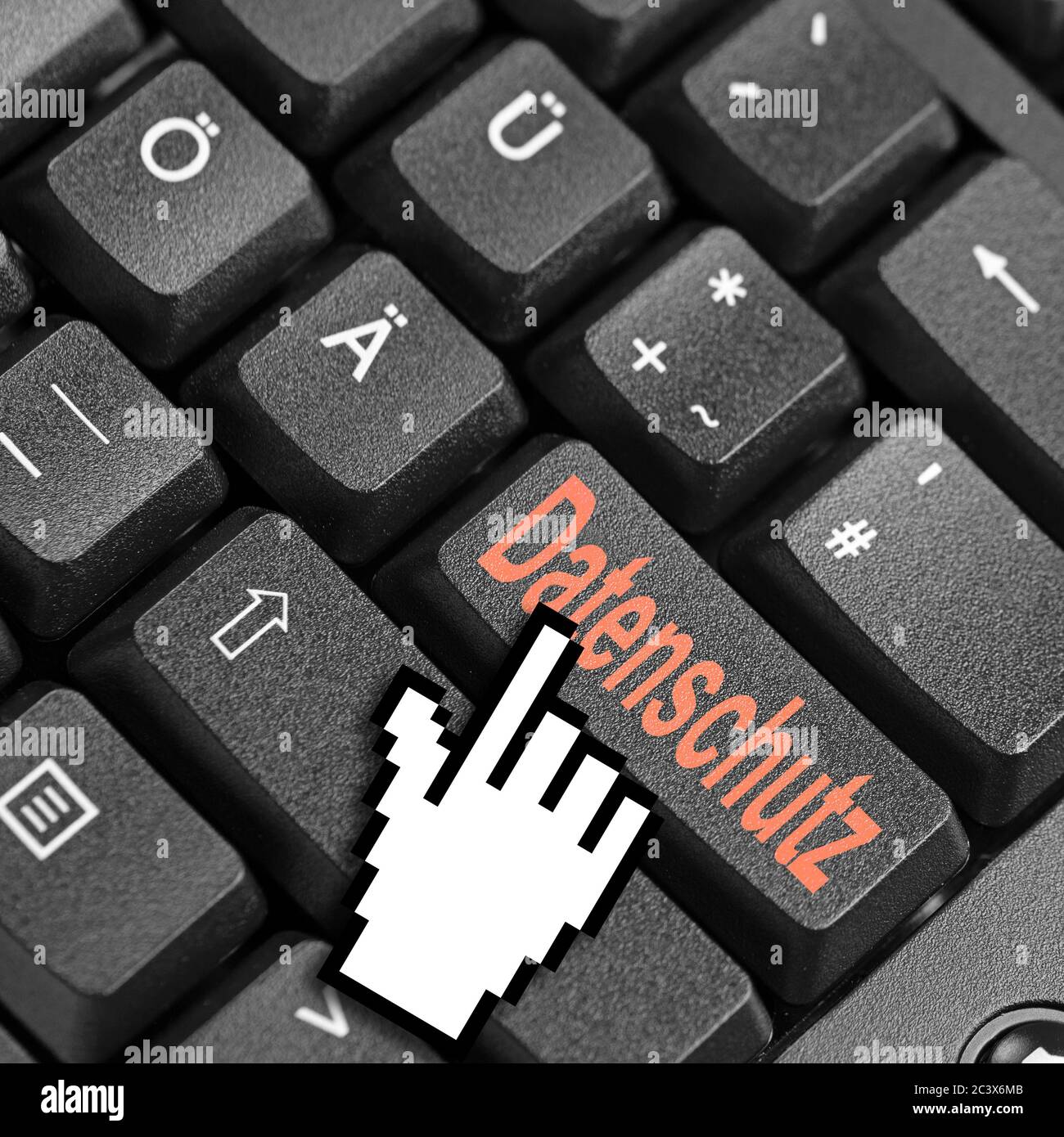 Tastiera per computer con iscrizione Datenschutz, protezione dei dati su una chiave Foto Stock