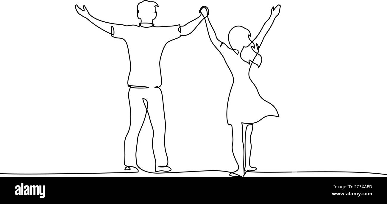 Disegno continuo di una linea. Coppia felice in piedi e tenendo le mani insieme. Illustrazione vettoriale Illustrazione Vettoriale