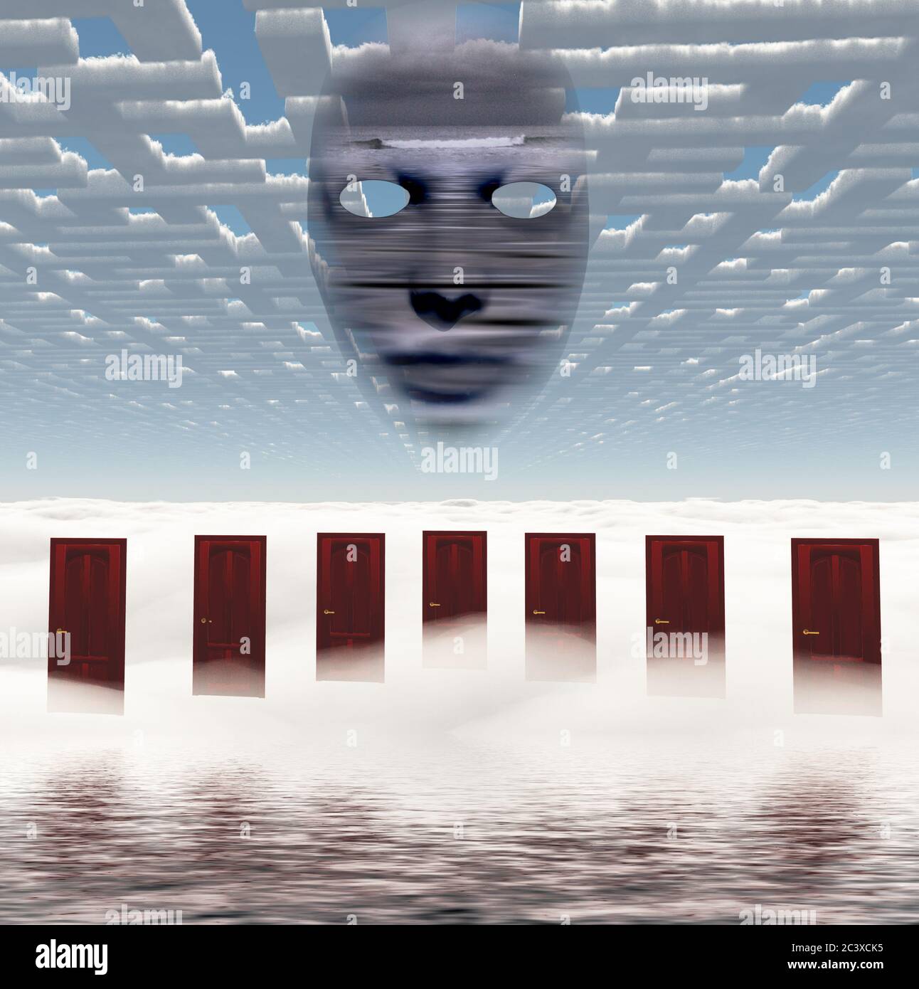 La faccia nel cielo sopra sette porte Foto Stock