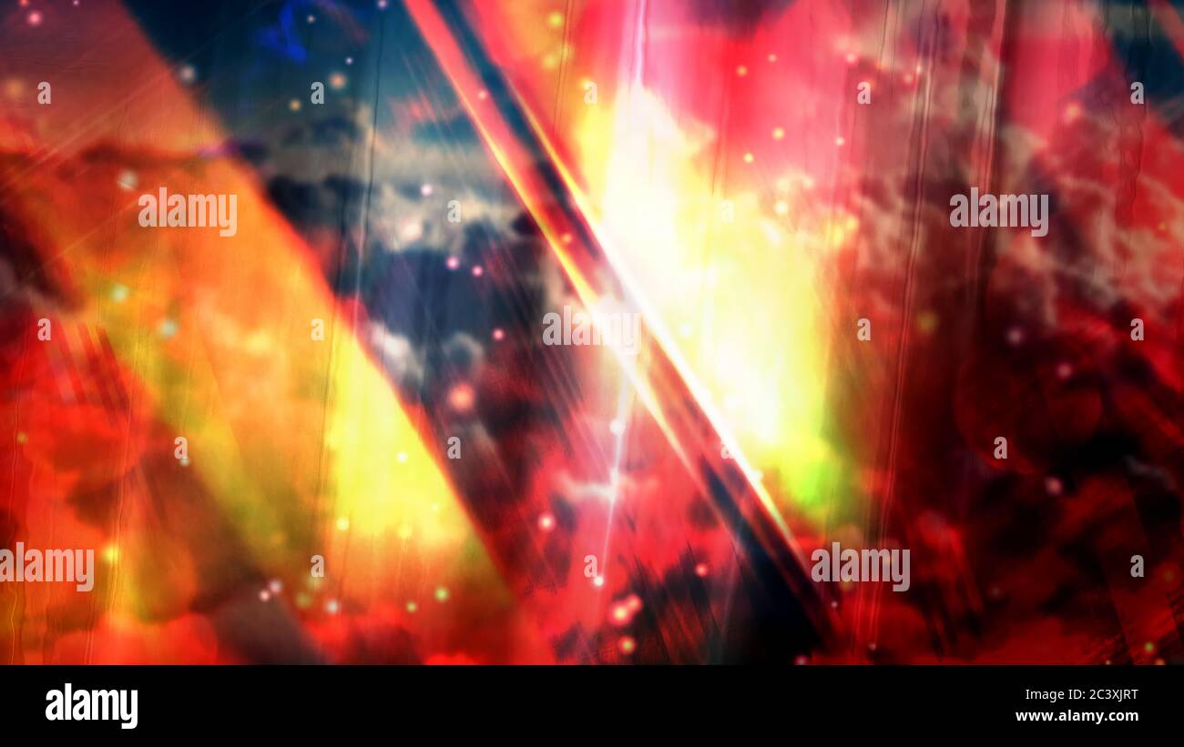 Nuvole sfocate con particelle bianche veloci e fasci di luce rotanti - Abstract background Texture Foto Stock