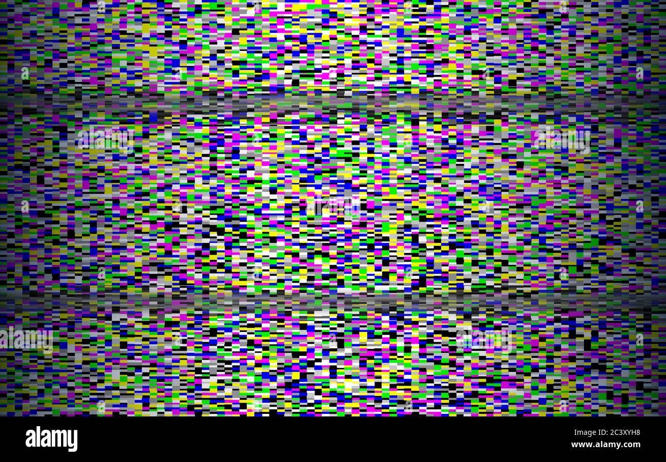 Disturbo pixel glitch con distorsione retro vhs. Effetto video analogico.  Vecchio concetto di TV con linee orizzontali. Modello schermo a colori.  Errore canale. Vettore Immagine e Vettoriale - Alamy