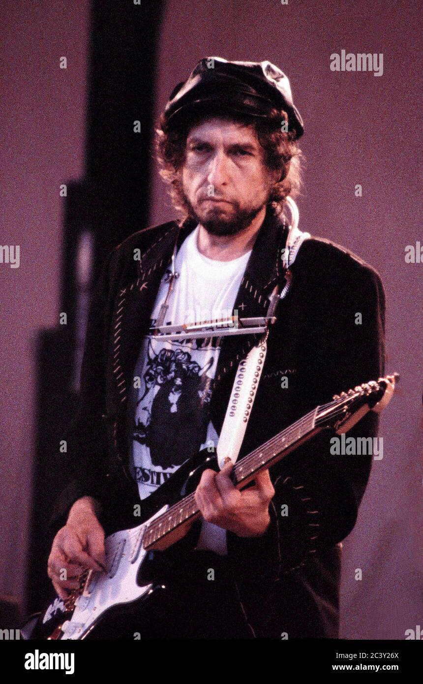 Bob Dylan in concerto al 'RUISROCK' di Turku, Finlandia 1990 Foto Stock