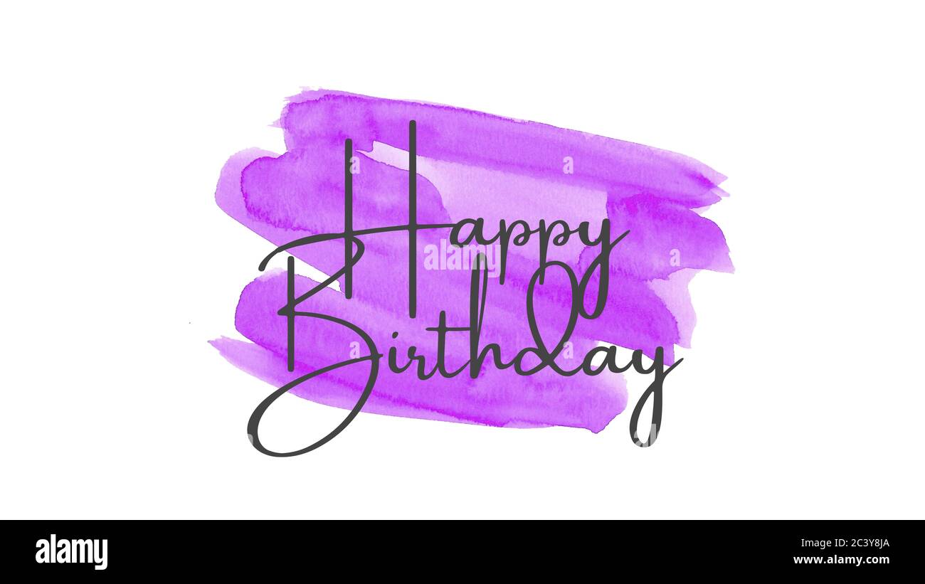 Illustrazione con il testo buon compleanno. Design, poster, modello o sfondo per il compleanno. Colore viola adatto a ragazza o donna. Biglietto di auguri Foto Stock