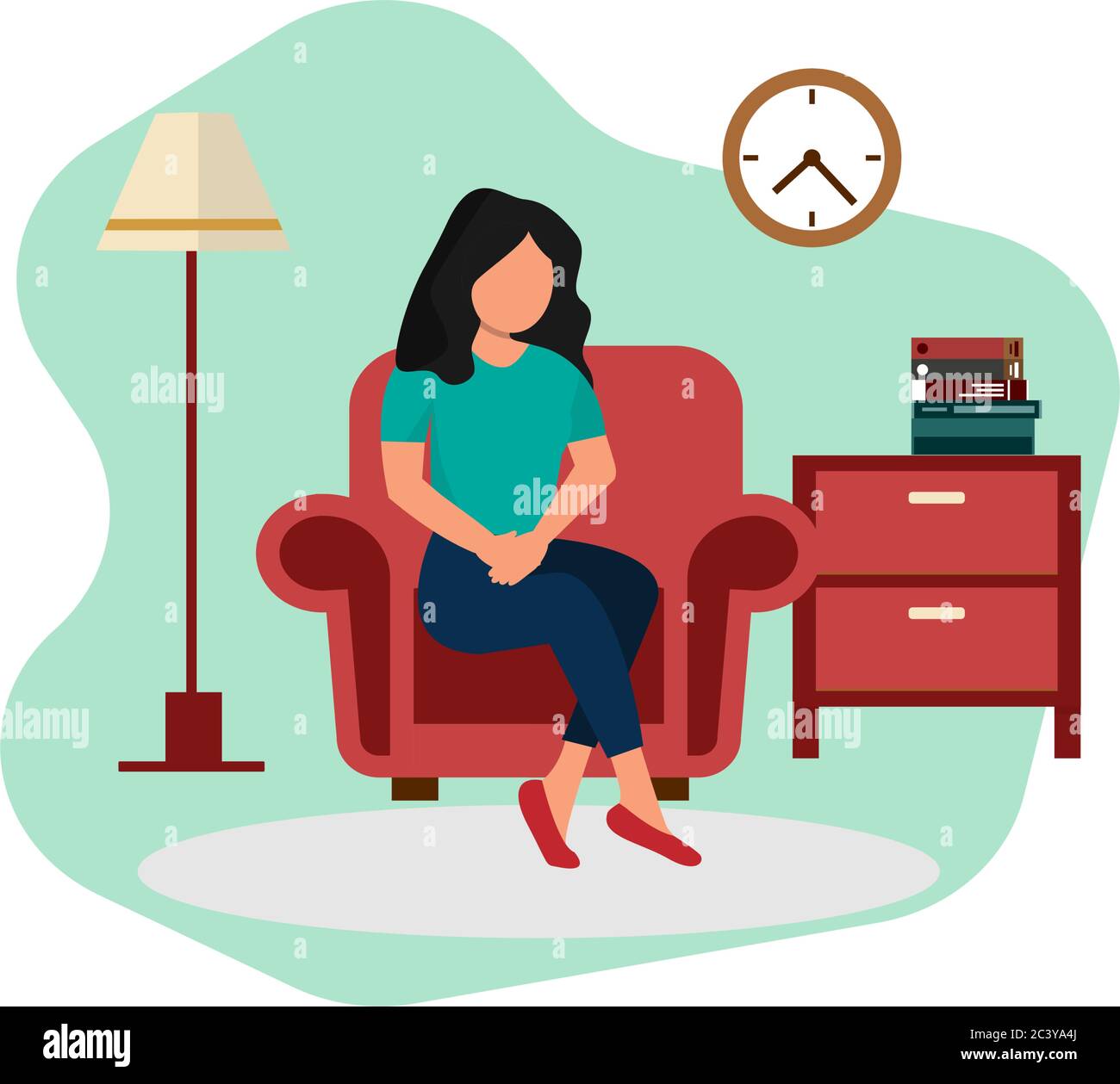 Moglie che aspetta suo marito di nuovo a lavorare disegno piatto illustrazione isolato con sfondo clip art Illustrazione Vettoriale