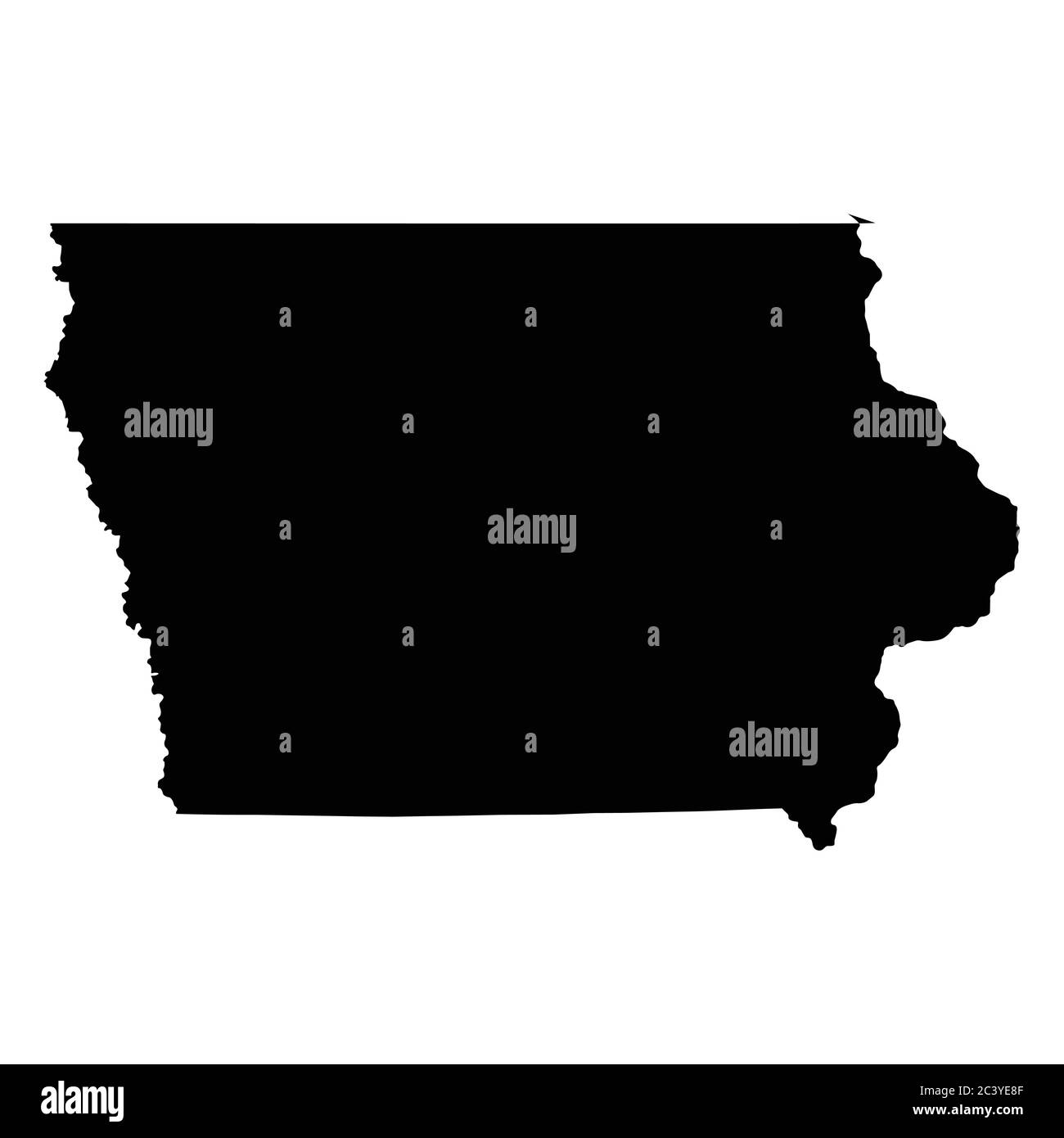 Mappe dello stato dell'Iowa IA. Mappa solida silhouette nera isolata su sfondo bianco. Vettore EPS Illustrazione Vettoriale