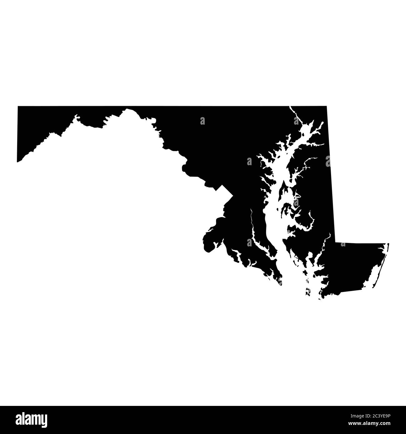 Mappe di stato Maryland MD. Silhouette nera venduta mappa isolata su sfondo bianco. Vettore EPS Illustrazione Vettoriale