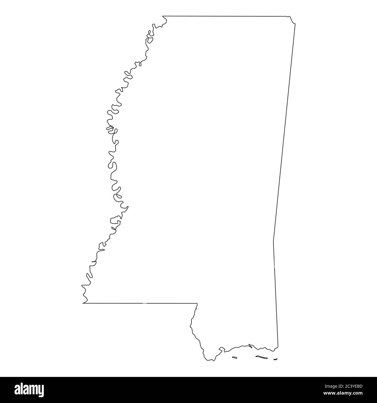 Mappe dello stato Mississippi MS. Mappa con contorno nero isolata su sfondo bianco. Vettore EPS Illustrazione Vettoriale